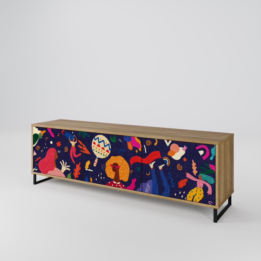 FESTIVE PLEASURES Móvel de TV com 3 Portas em Efeito Carvalho