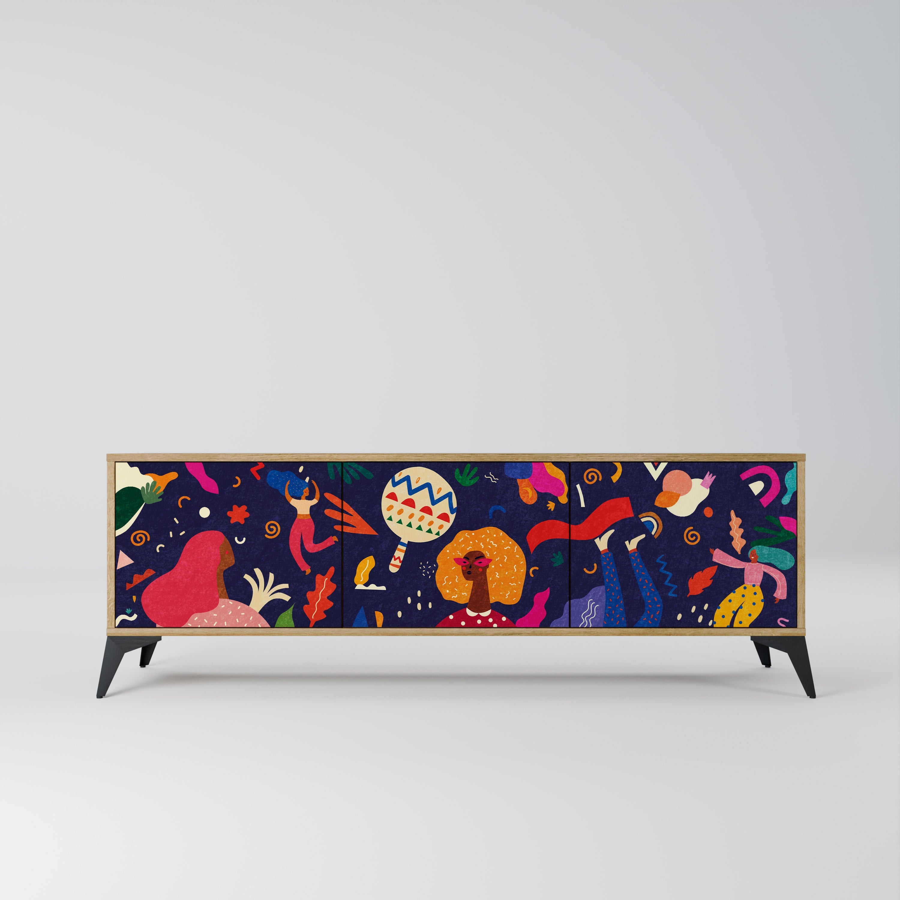 FESTIVE PLEASURES Móvel de TV com 3 Portas em Efeito Carvalho