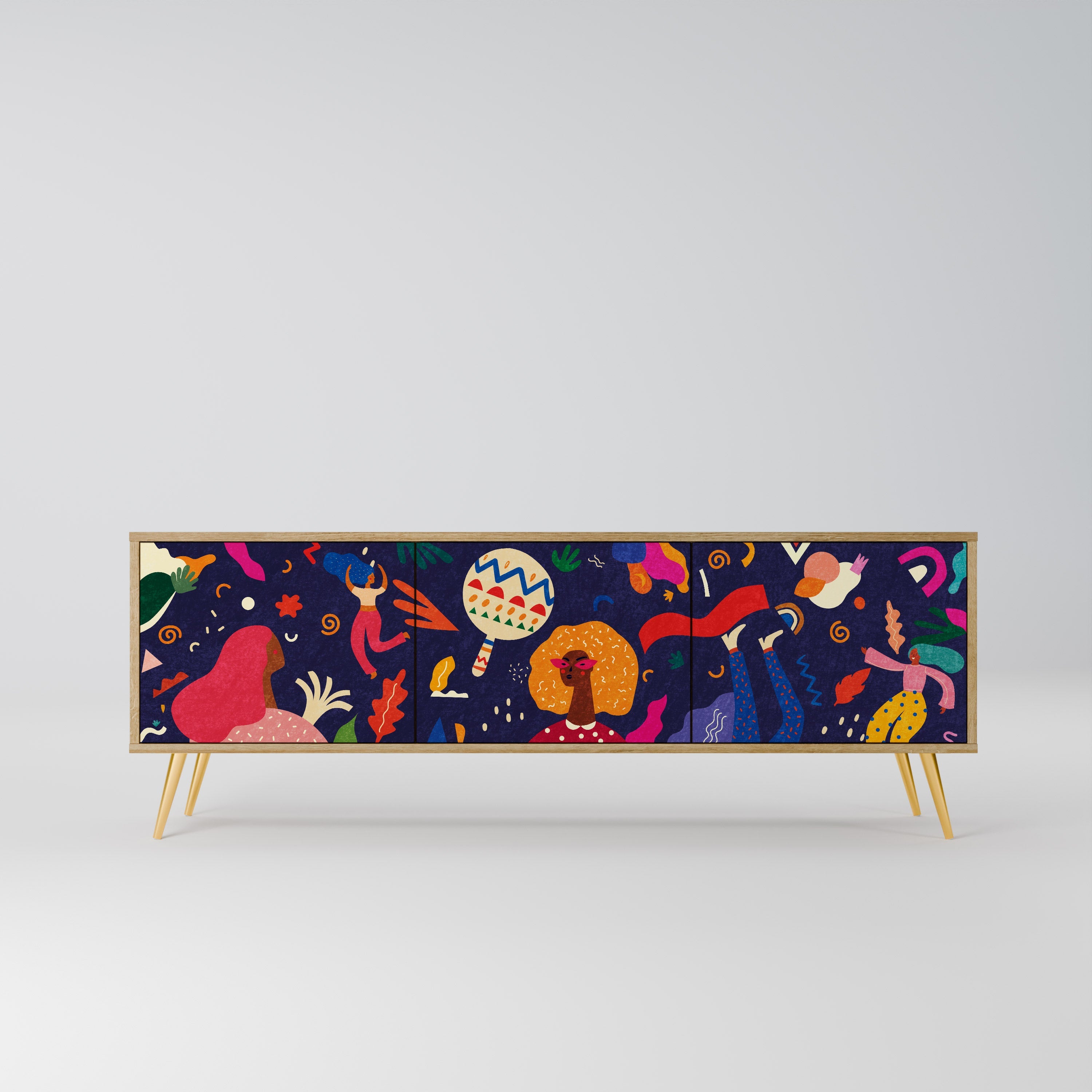 FESTIVE PLEASURES Móvel de TV com 3 Portas em Efeito Carvalho