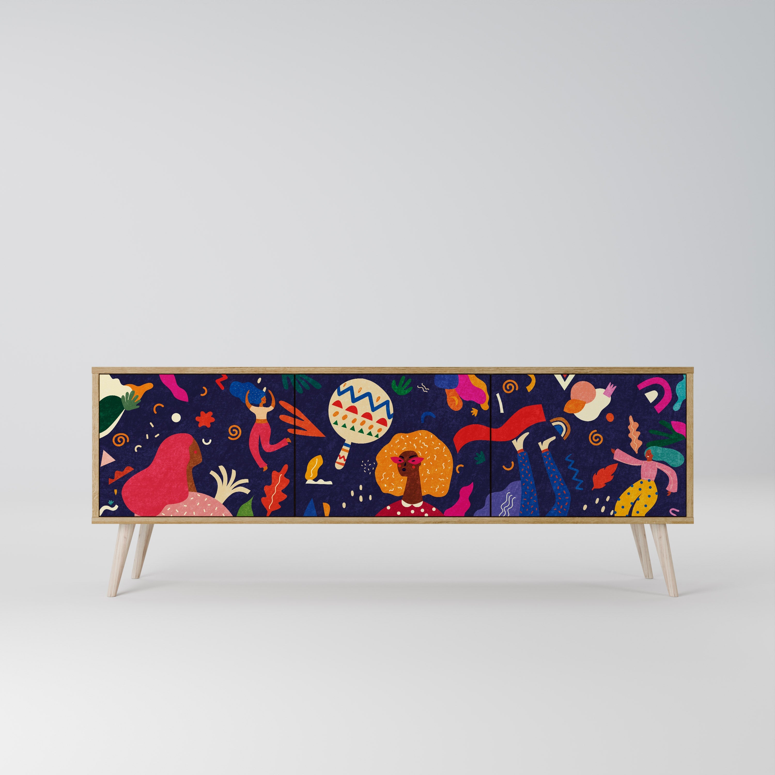 FESTIVE PLEASURES Móvel de TV com 3 Portas em Efeito Carvalho