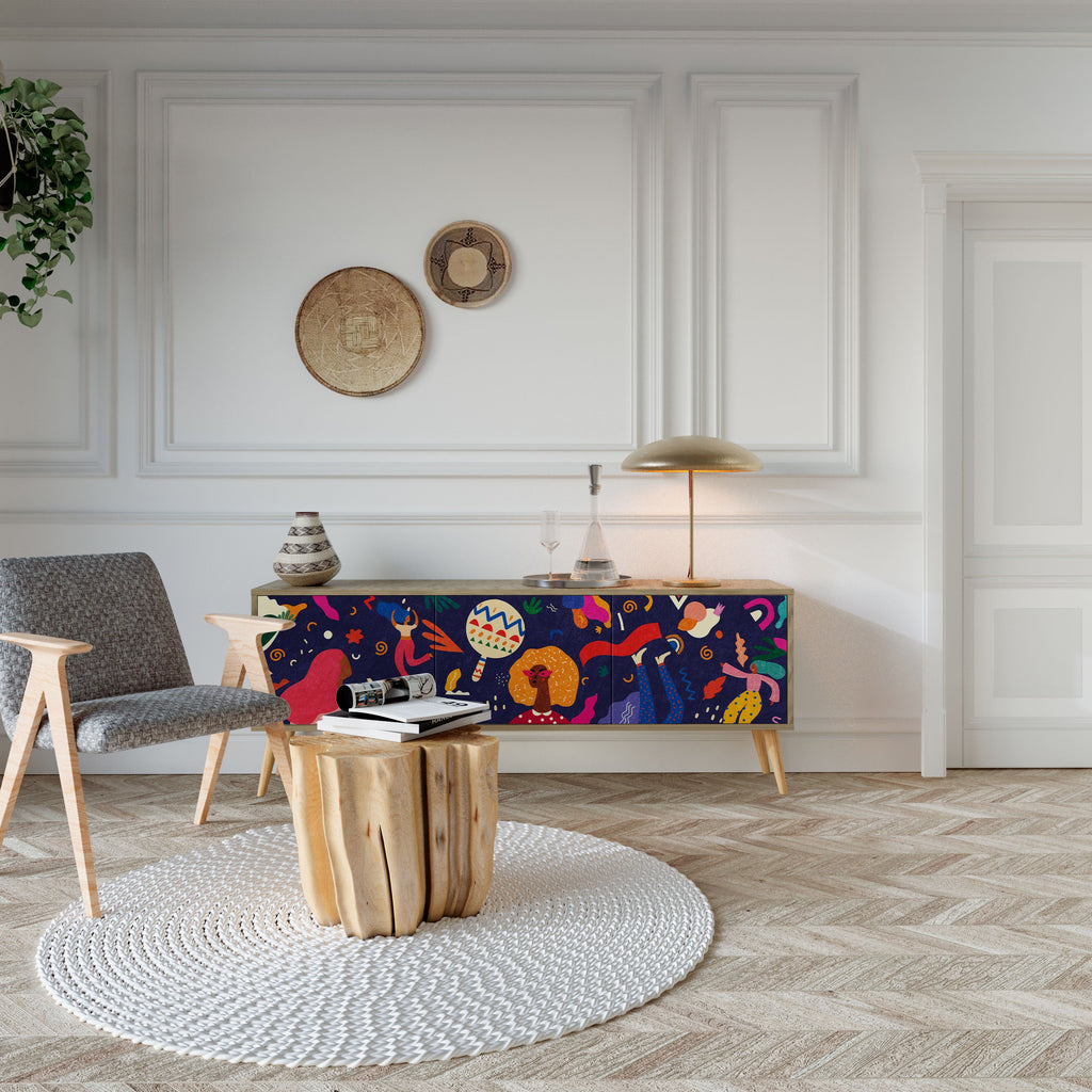 FESTIVE PLEASURES Móvel de TV com 3 Portas em Efeito Carvalho