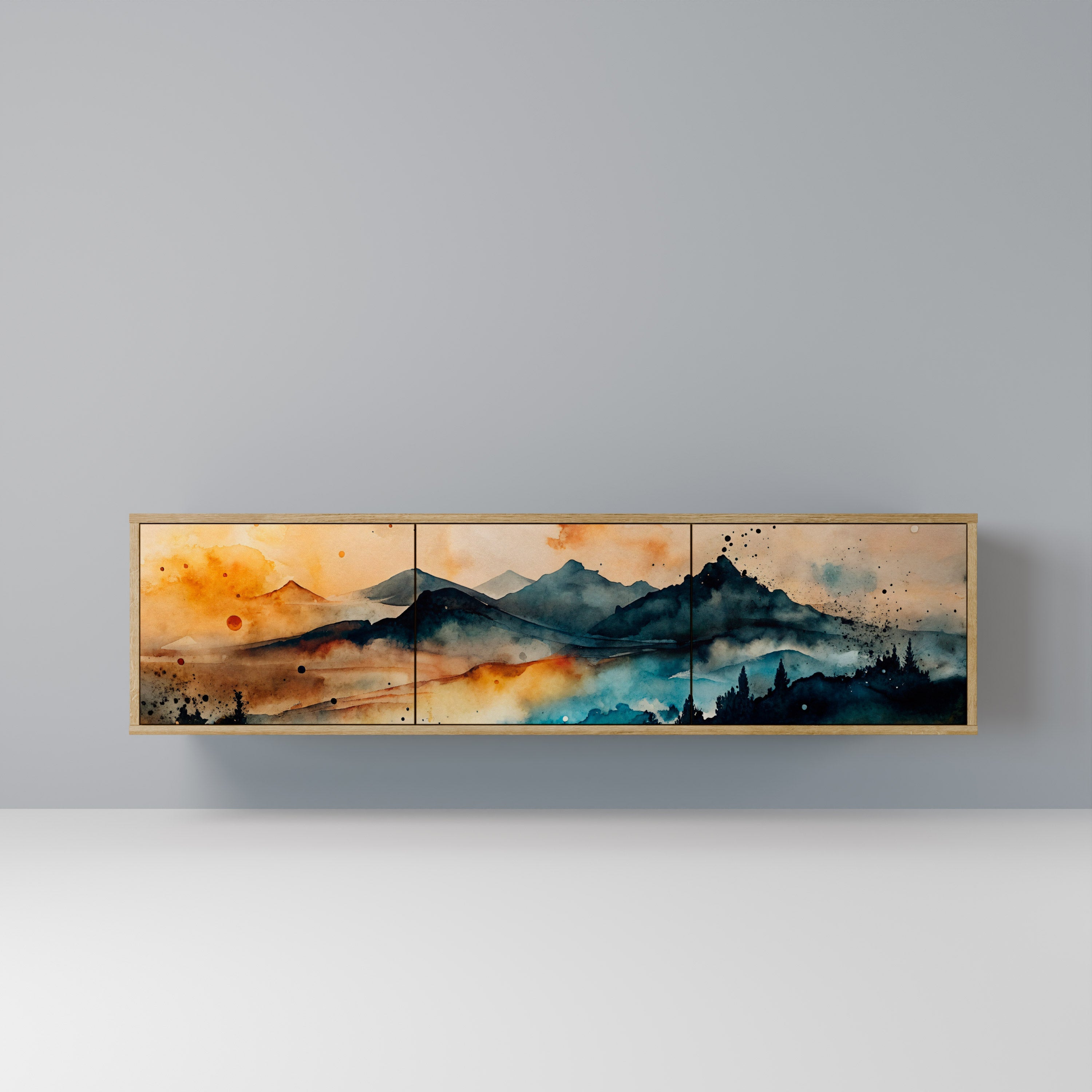 OMINOUS MOUNTAINS Móvel de TV com 3 Portas em Efeito Carvalho