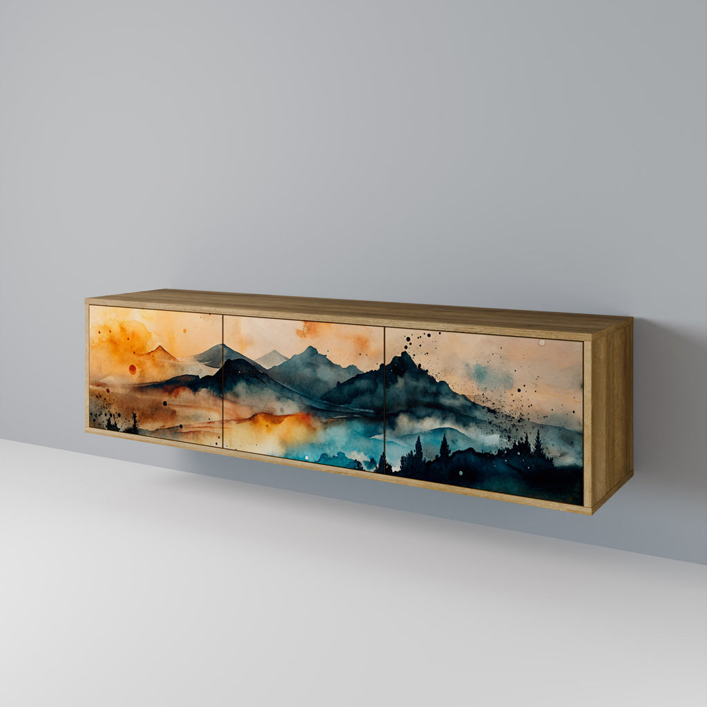 OMINOUS MOUNTAINS Móvel de TV com 3 Portas em Efeito Carvalho