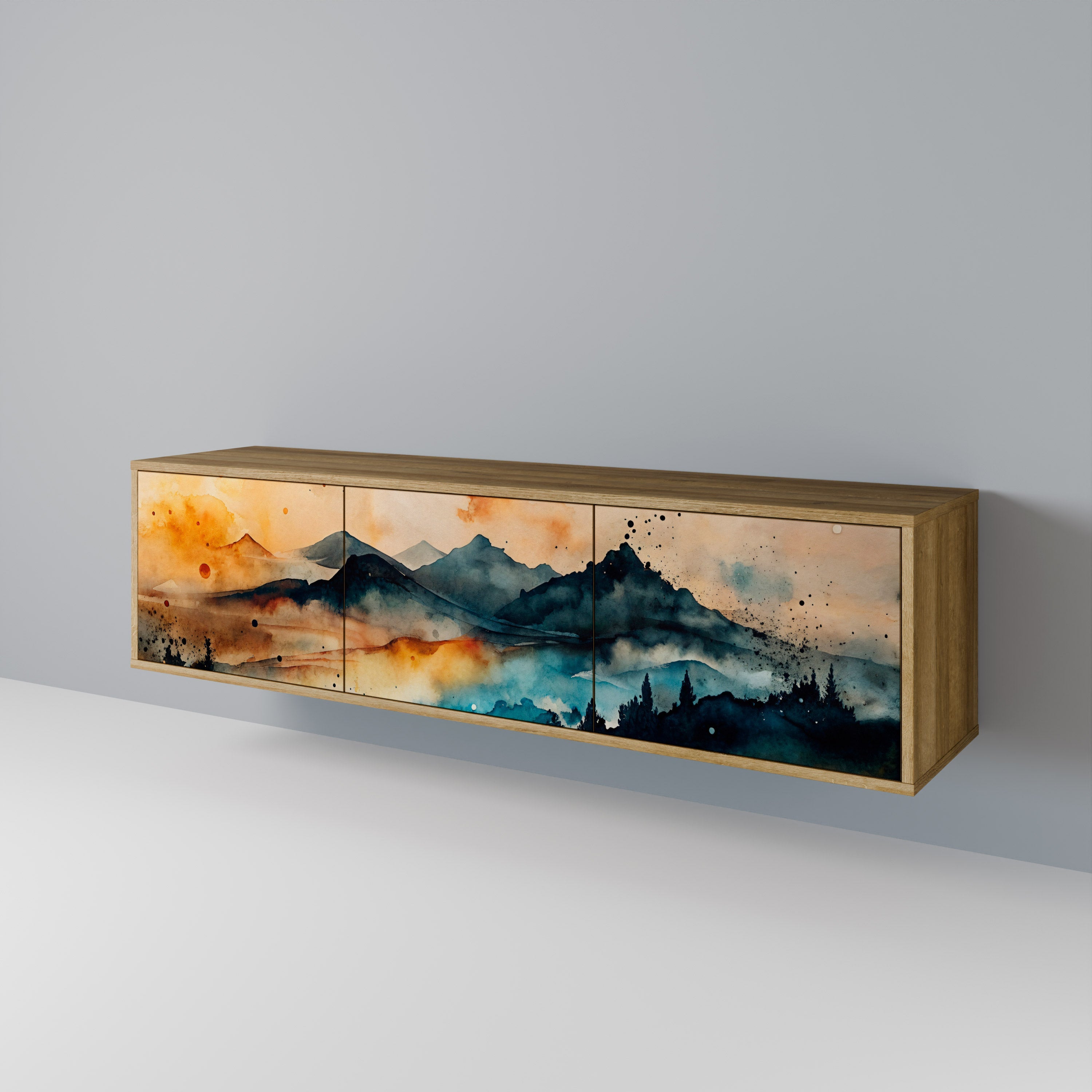 OMINOUS MOUNTAINS Móvel de TV com 3 Portas em Efeito Carvalho