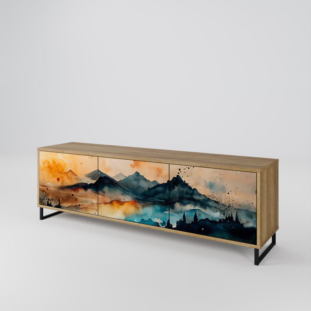 OMINOUS MOUNTAINS Móvel de TV com 3 Portas em Efeito Carvalho