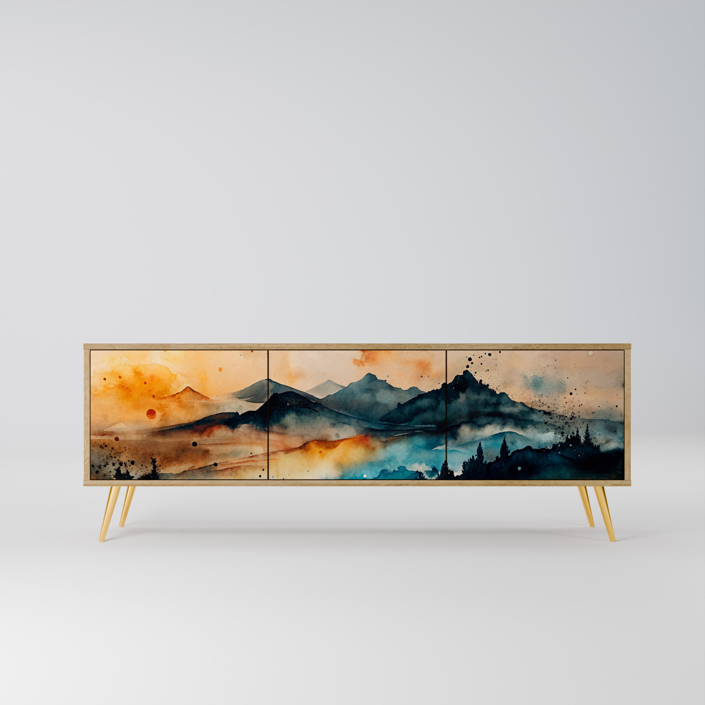 OMINOUS MOUNTAINS Móvel de TV com 3 Portas em Efeito Carvalho