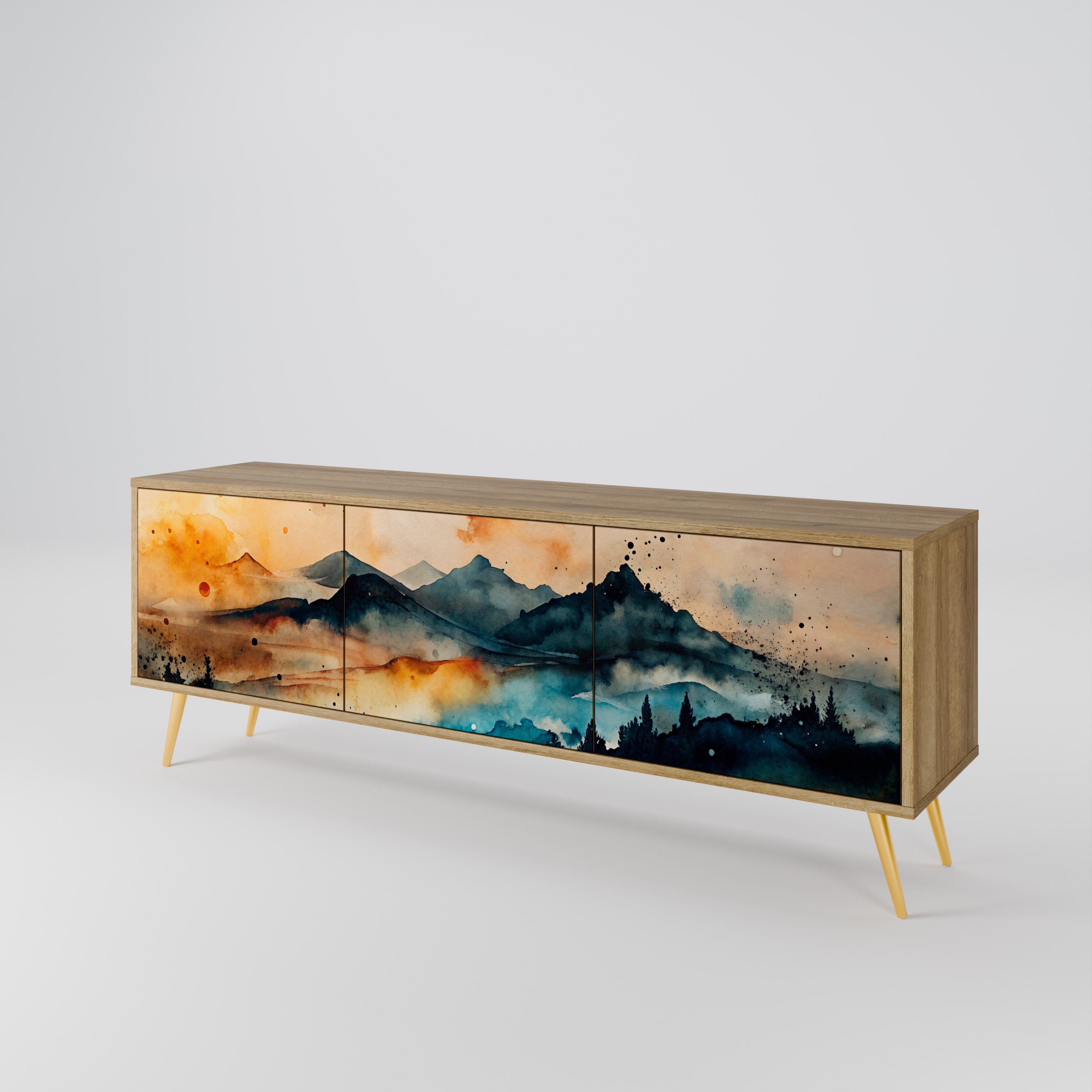 OMINOUS MOUNTAINS Móvel de TV com 3 Portas em Efeito Carvalho
