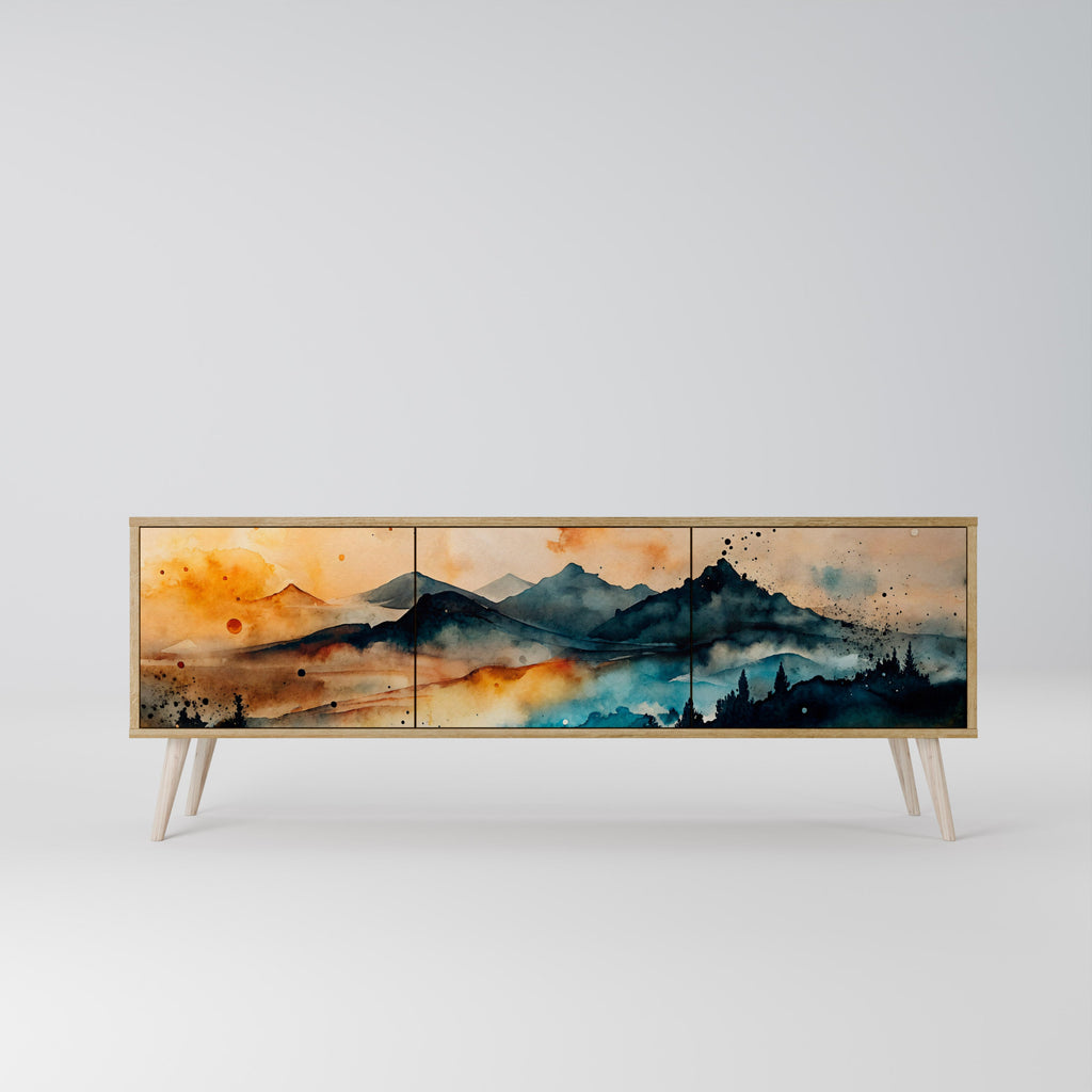 OMINOUS MOUNTAINS Móvel de TV com 3 Portas em Efeito Carvalho