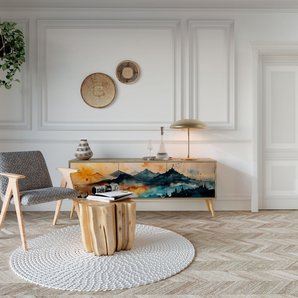 OMINOUS MOUNTAINS Móvel de TV com 3 Portas em Efeito Carvalho