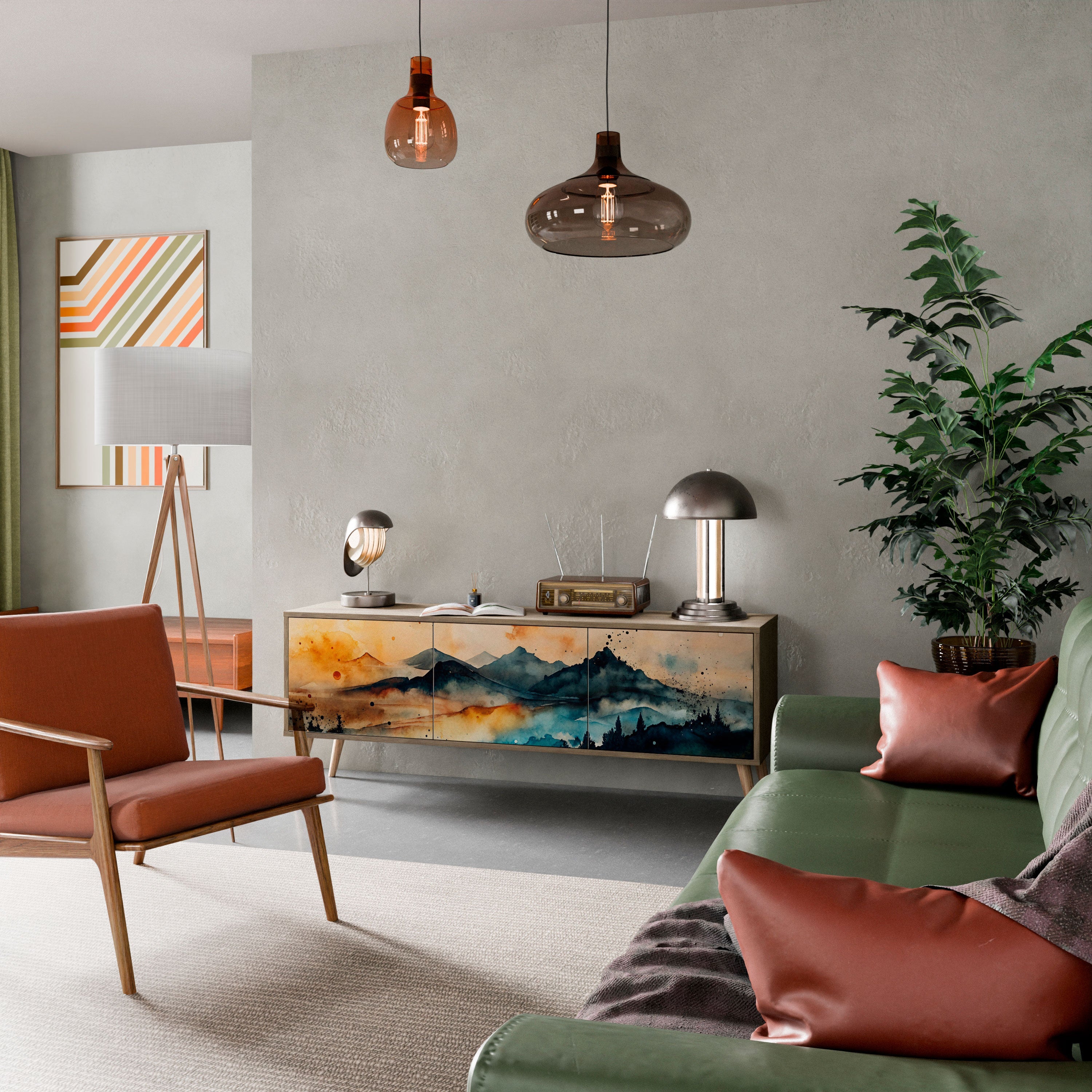 OMINOUS MOUNTAINS Móvel de TV com 3 Portas em Efeito Carvalho