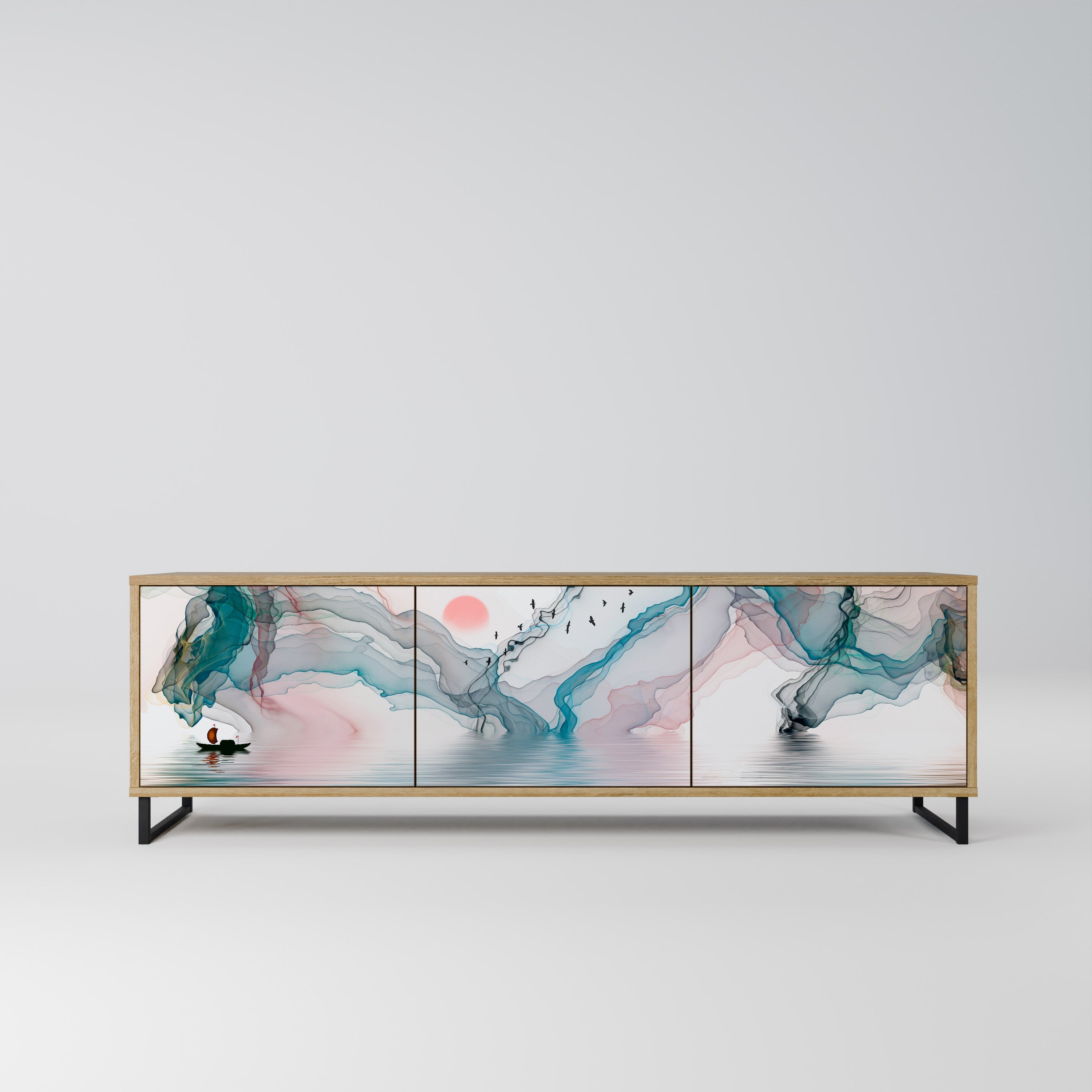 VELVET CROSSING Móvel de TV com 3 Portas em Efeito Carvalho