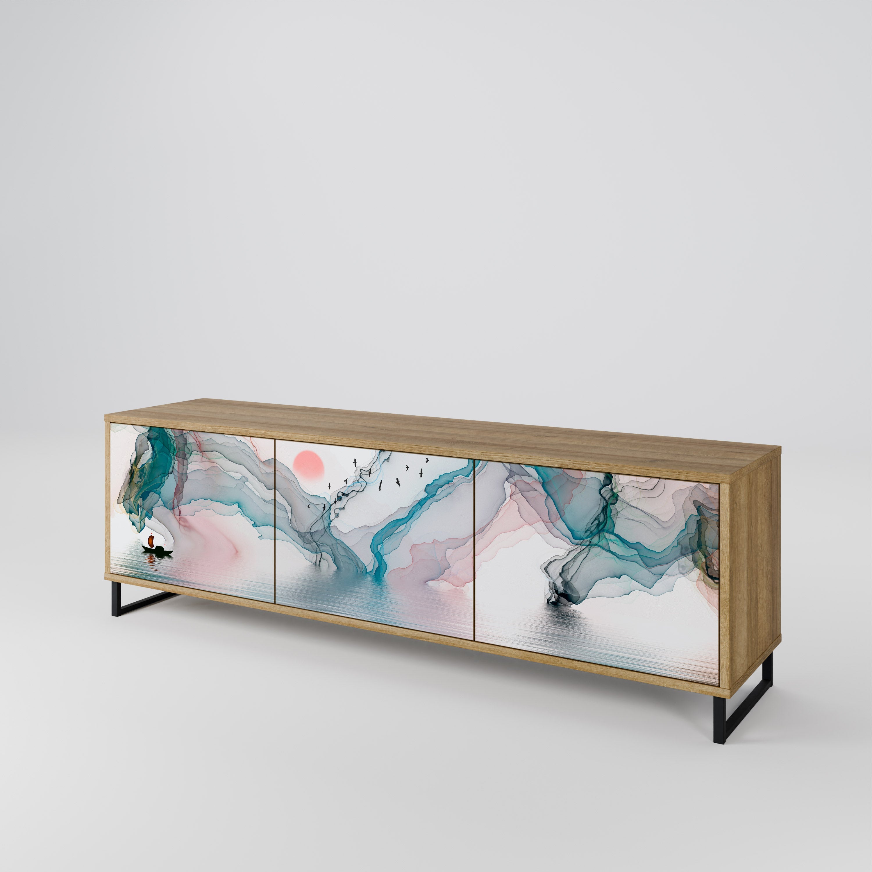 VELVET CROSSING Móvel de TV com 3 Portas em Efeito Carvalho