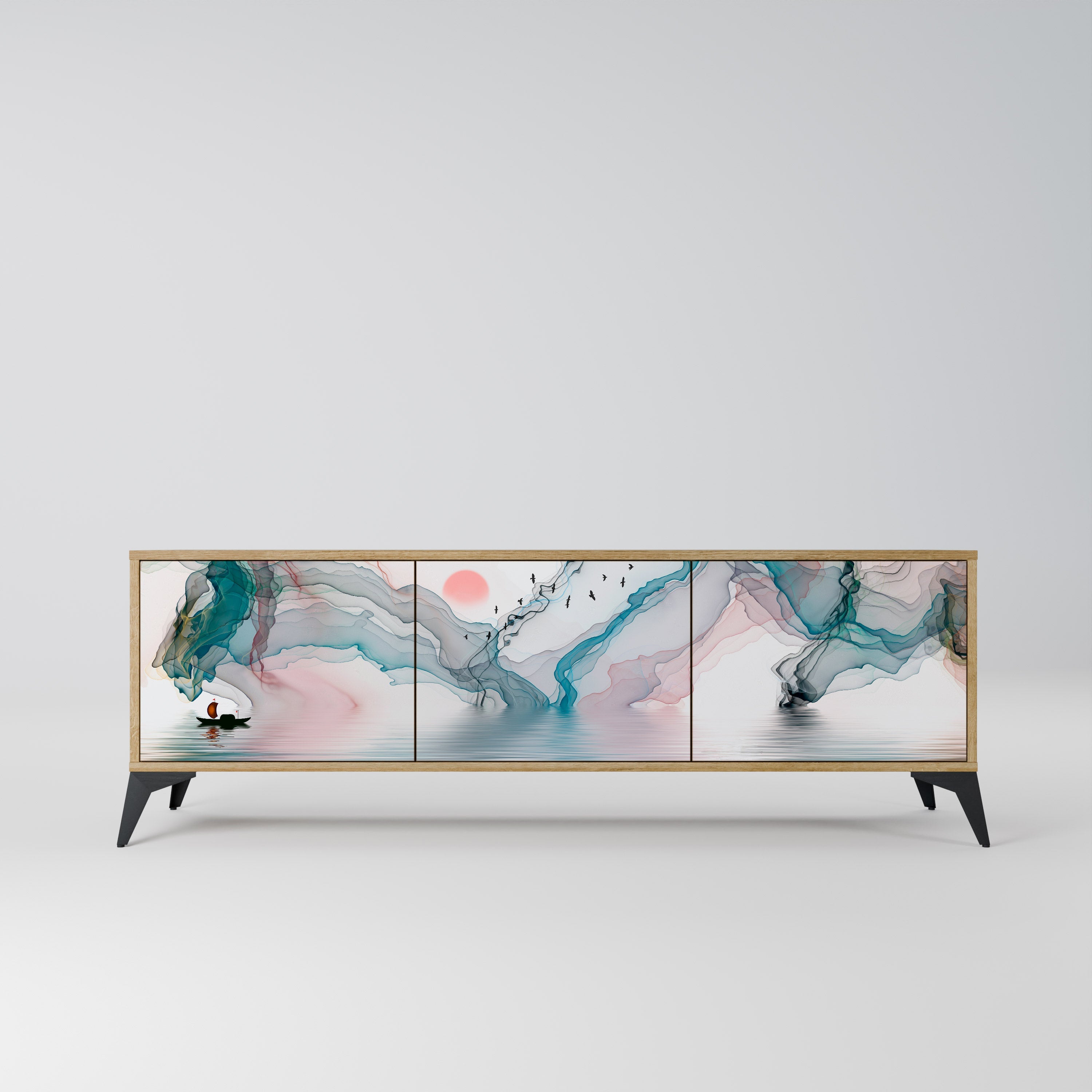 VELVET CROSSING Móvel de TV com 3 Portas em Efeito Carvalho