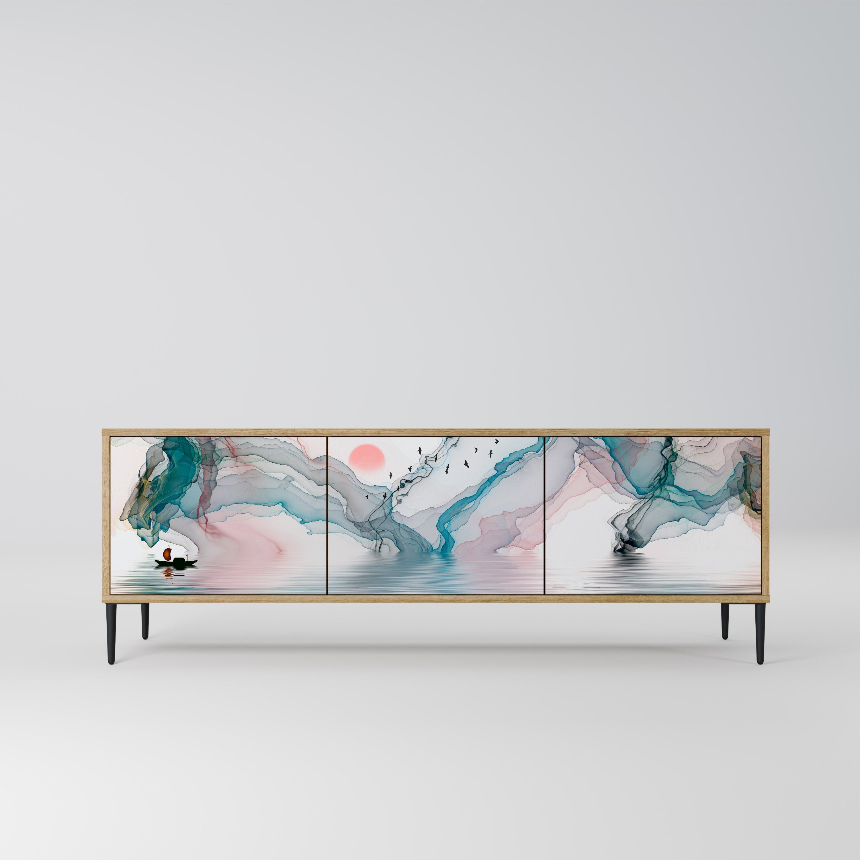 VELVET CROSSING Móvel de TV com 3 Portas em Efeito Carvalho