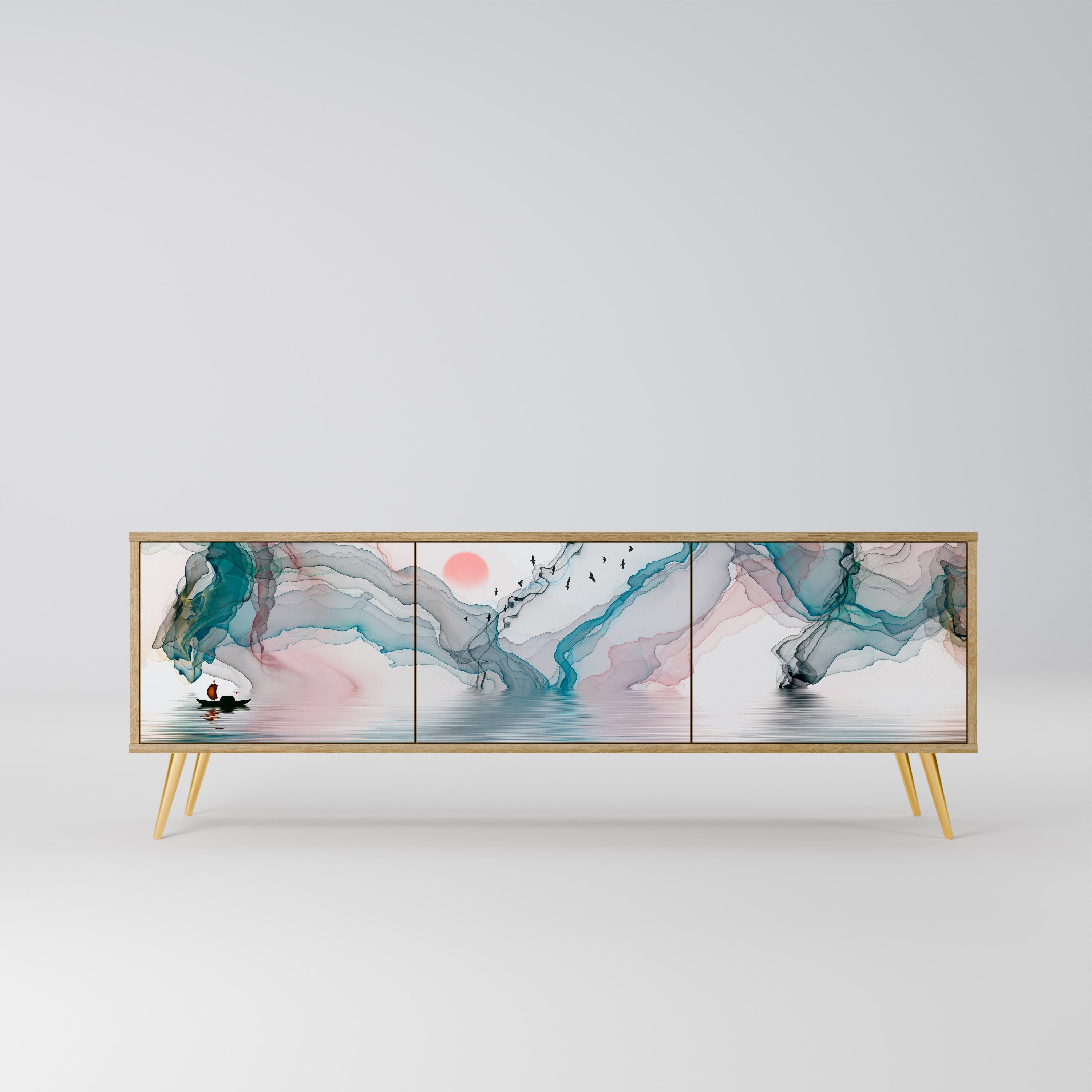 VELVET CROSSING Móvel de TV com 3 Portas em Efeito Carvalho