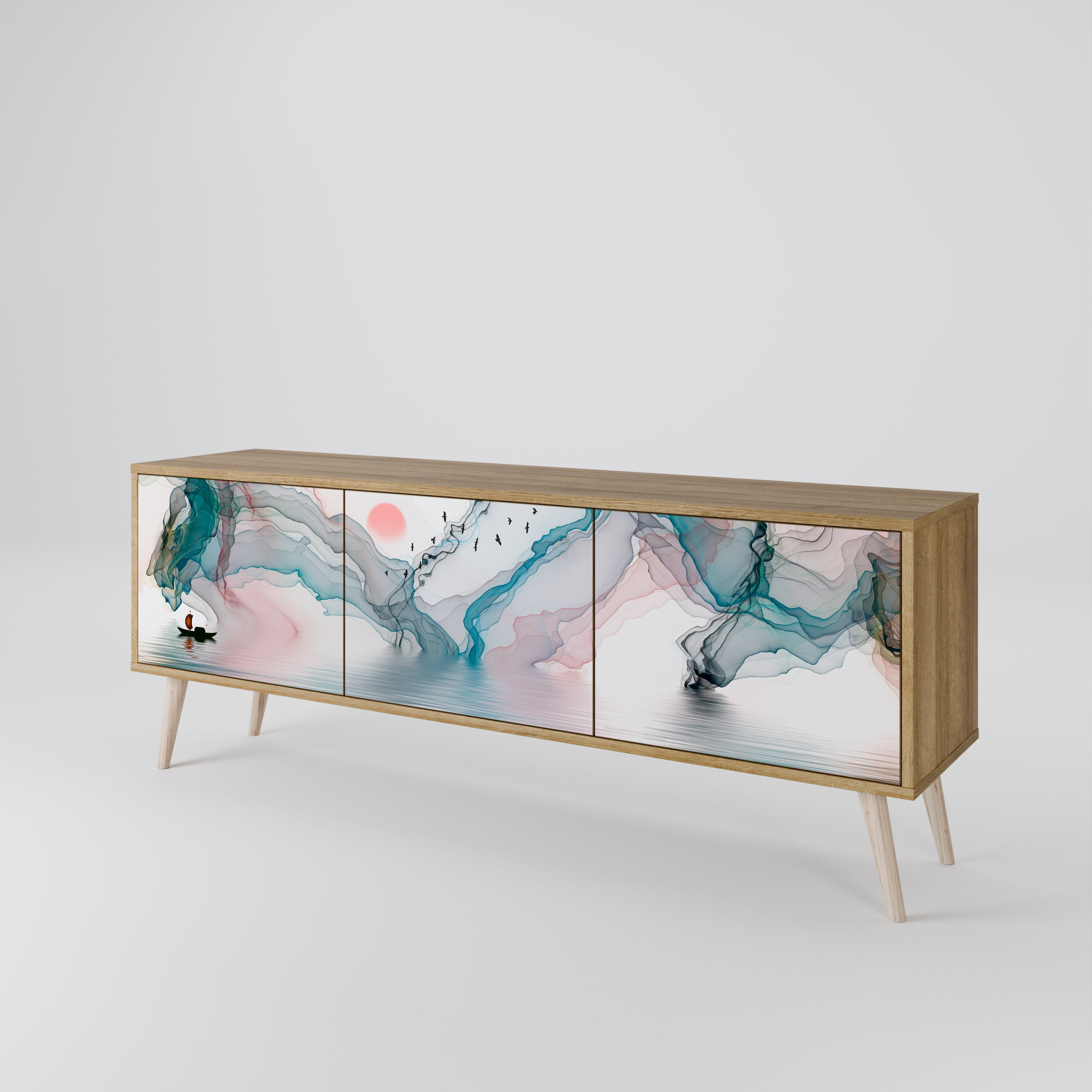 VELVET CROSSING Móvel de TV com 3 Portas em Efeito Carvalho