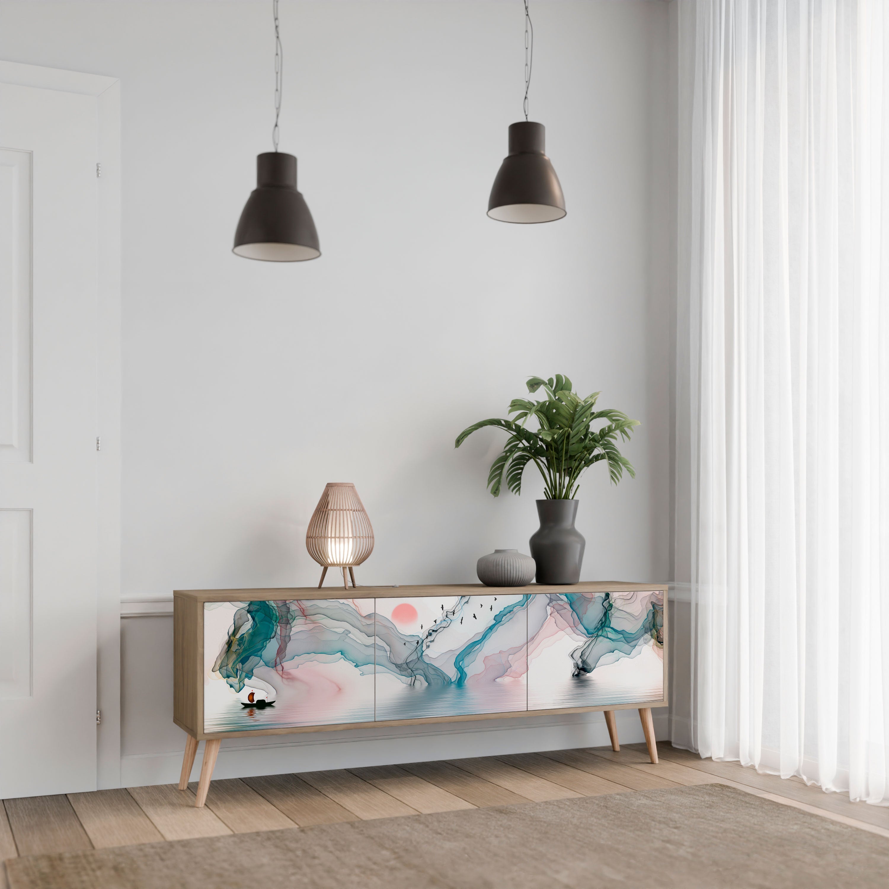 VELVET CROSSING Móvel de TV com 3 Portas em Efeito Carvalho