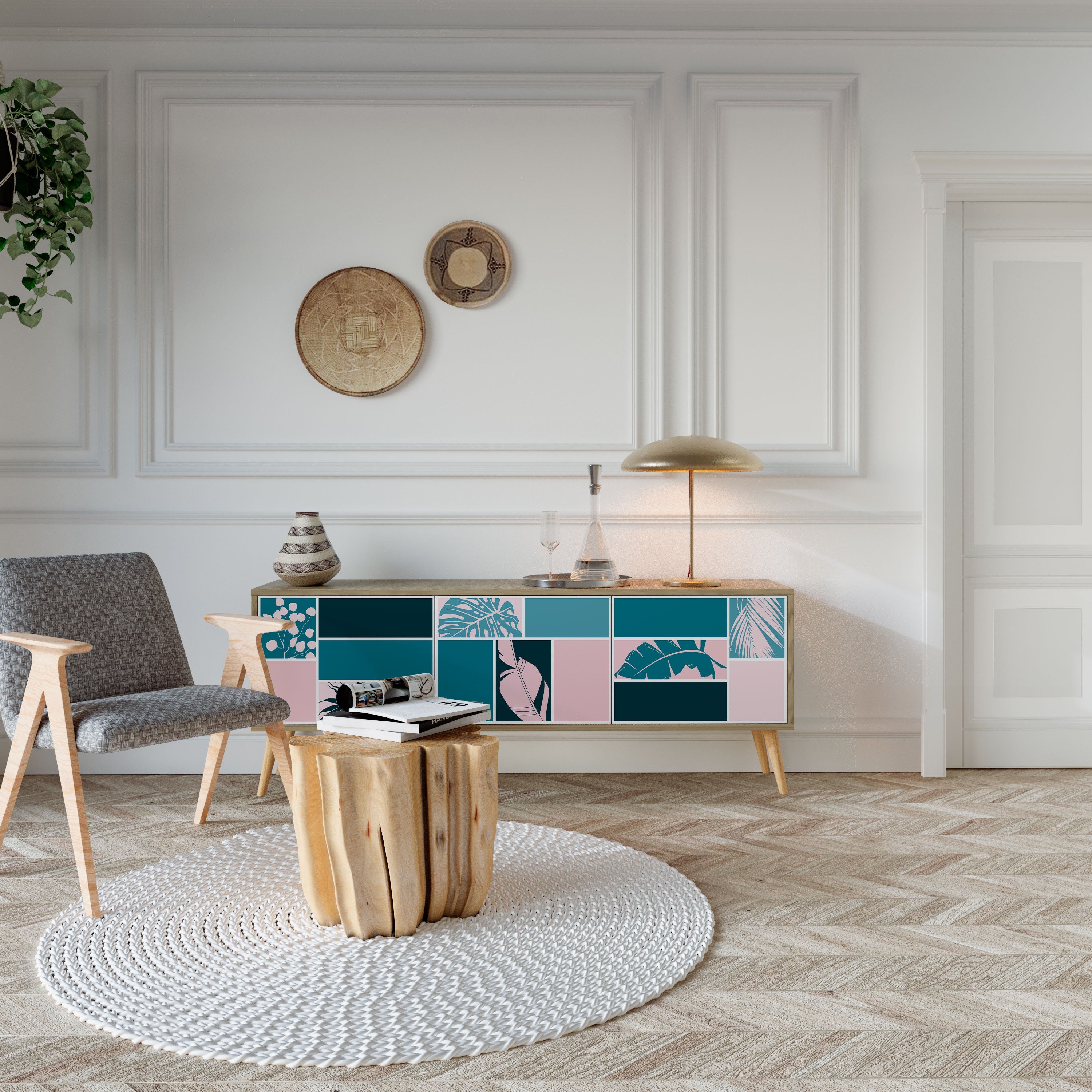 COMBINATION OF SHAPES Móvel de TV com 3 Portas em Efeito Carvalho