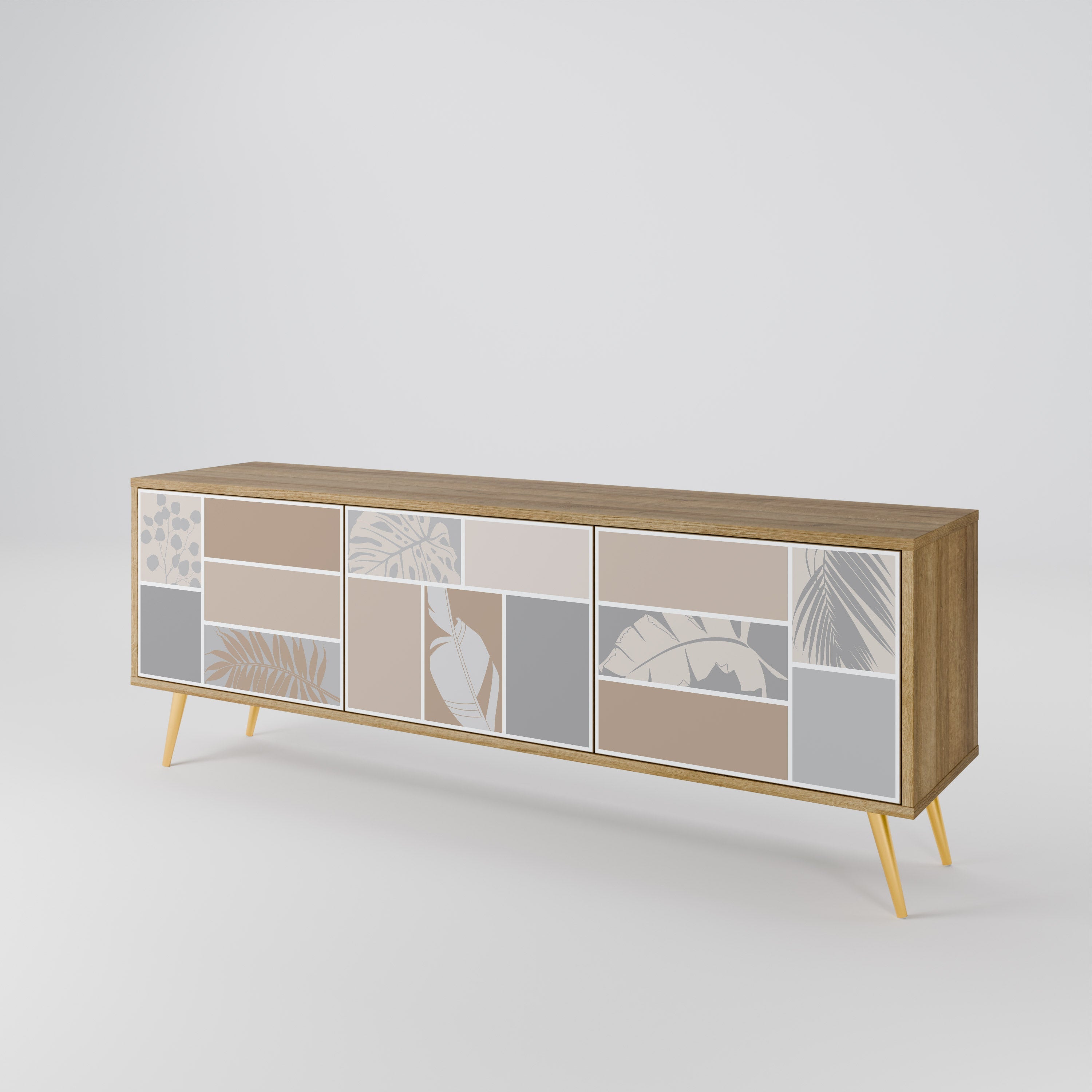 TROPICAL SHAPES Móvel de TV com 3 Portas em Efeito Carvalho