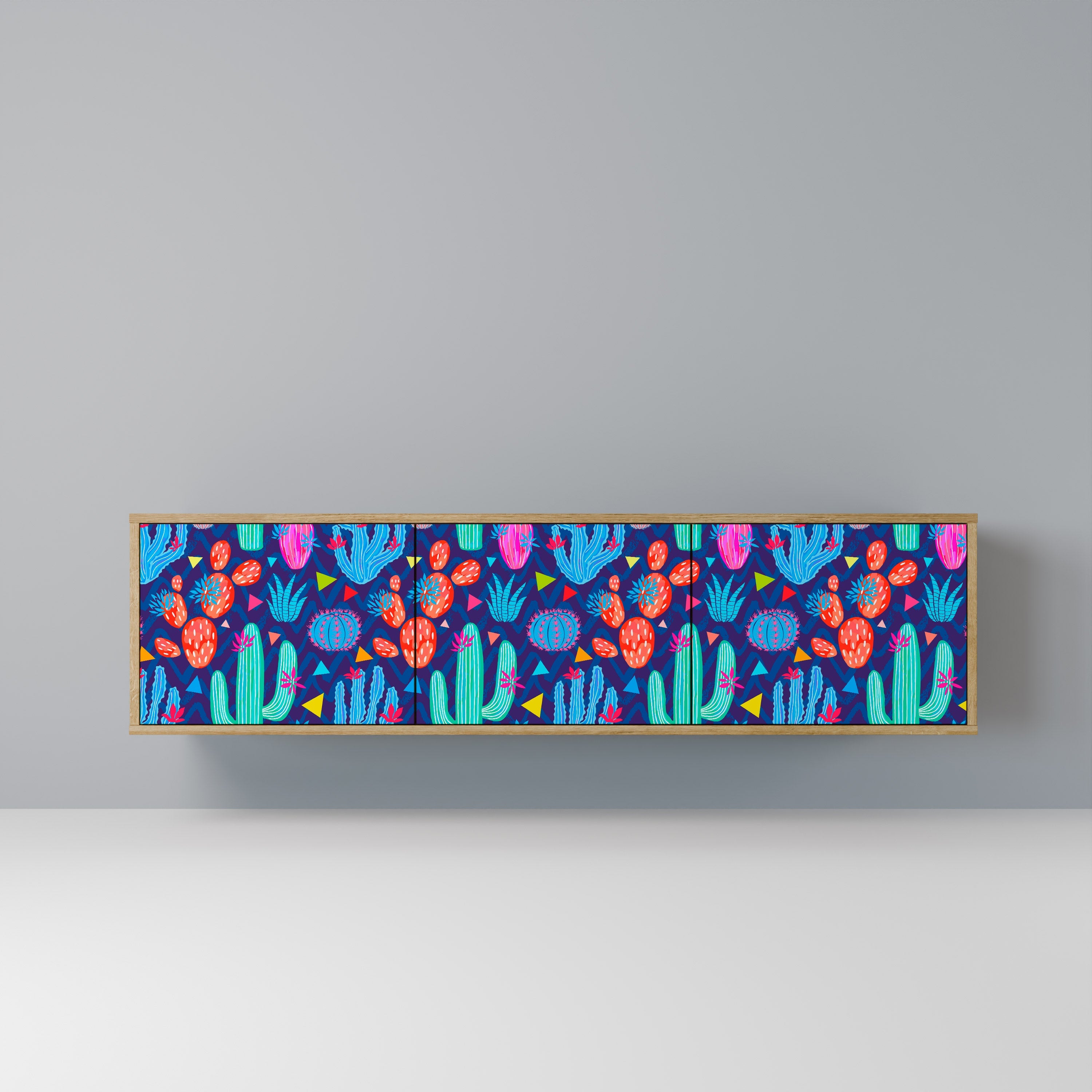 CACTUS VIBES Móvel de TV com 3 Portas em Efeito Carvalho