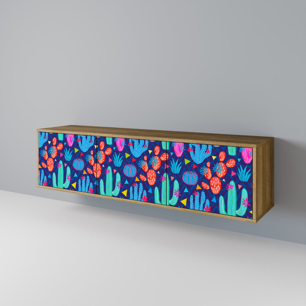 CACTUS VIBES Móvel de TV com 3 Portas em Efeito Carvalho