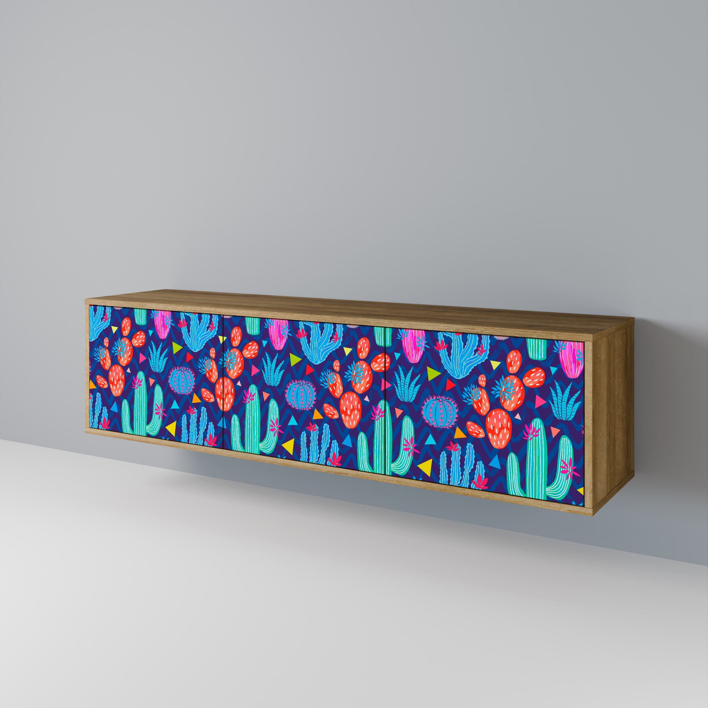 CACTUS VIBES Móvel de TV com 3 Portas em Efeito Carvalho