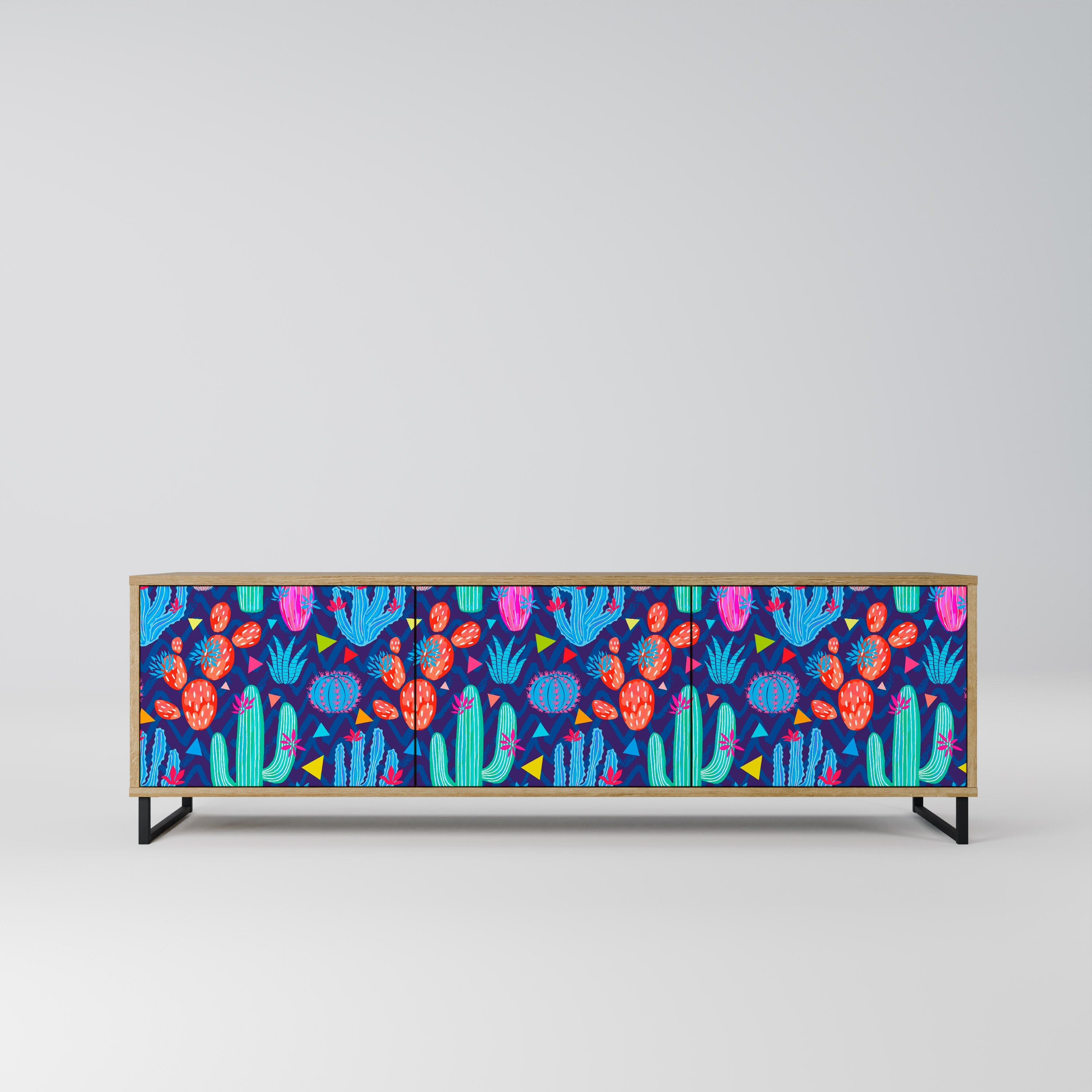 CACTUS VIBES Móvel de TV com 3 Portas em Efeito Carvalho