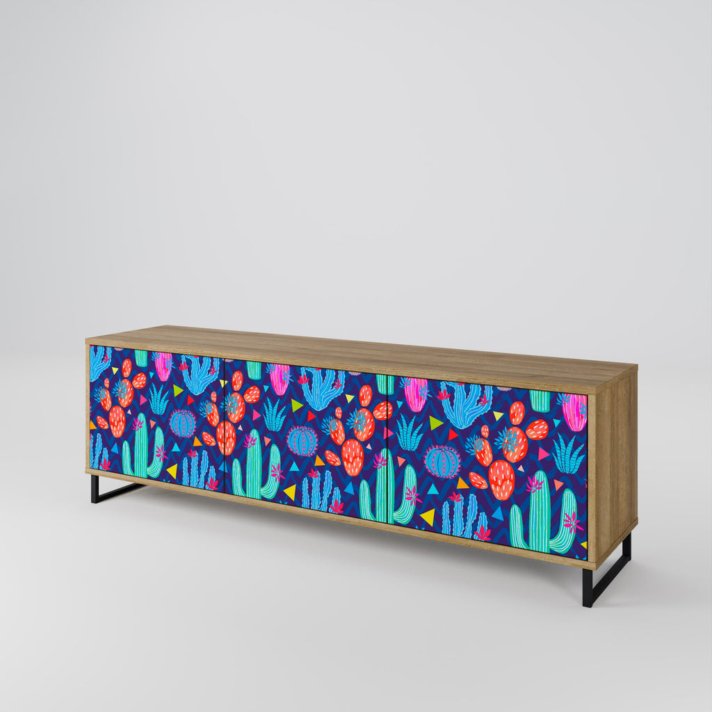 CACTUS VIBES Móvel de TV com 3 Portas em Efeito Carvalho