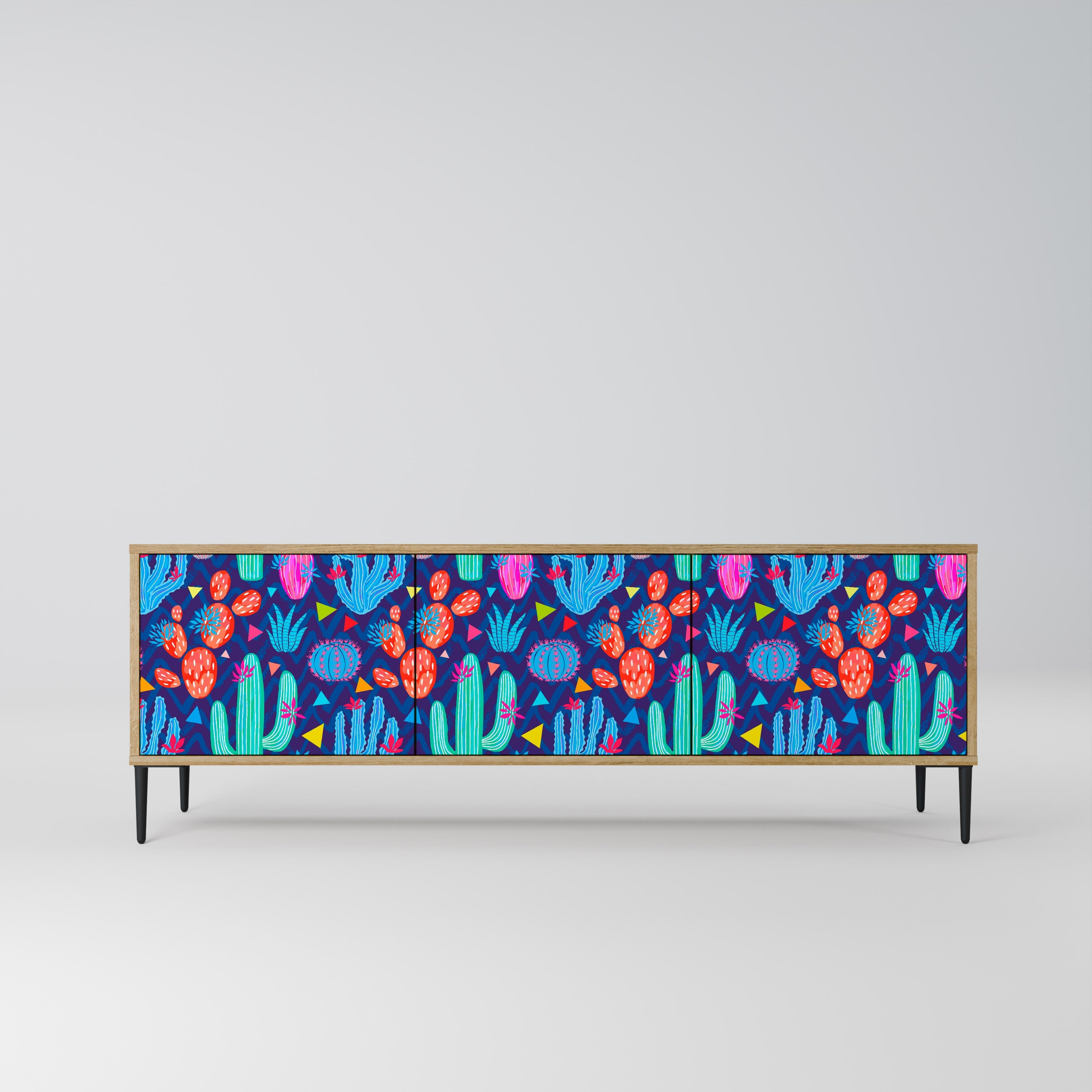 CACTUS VIBES Móvel de TV com 3 Portas em Efeito Carvalho