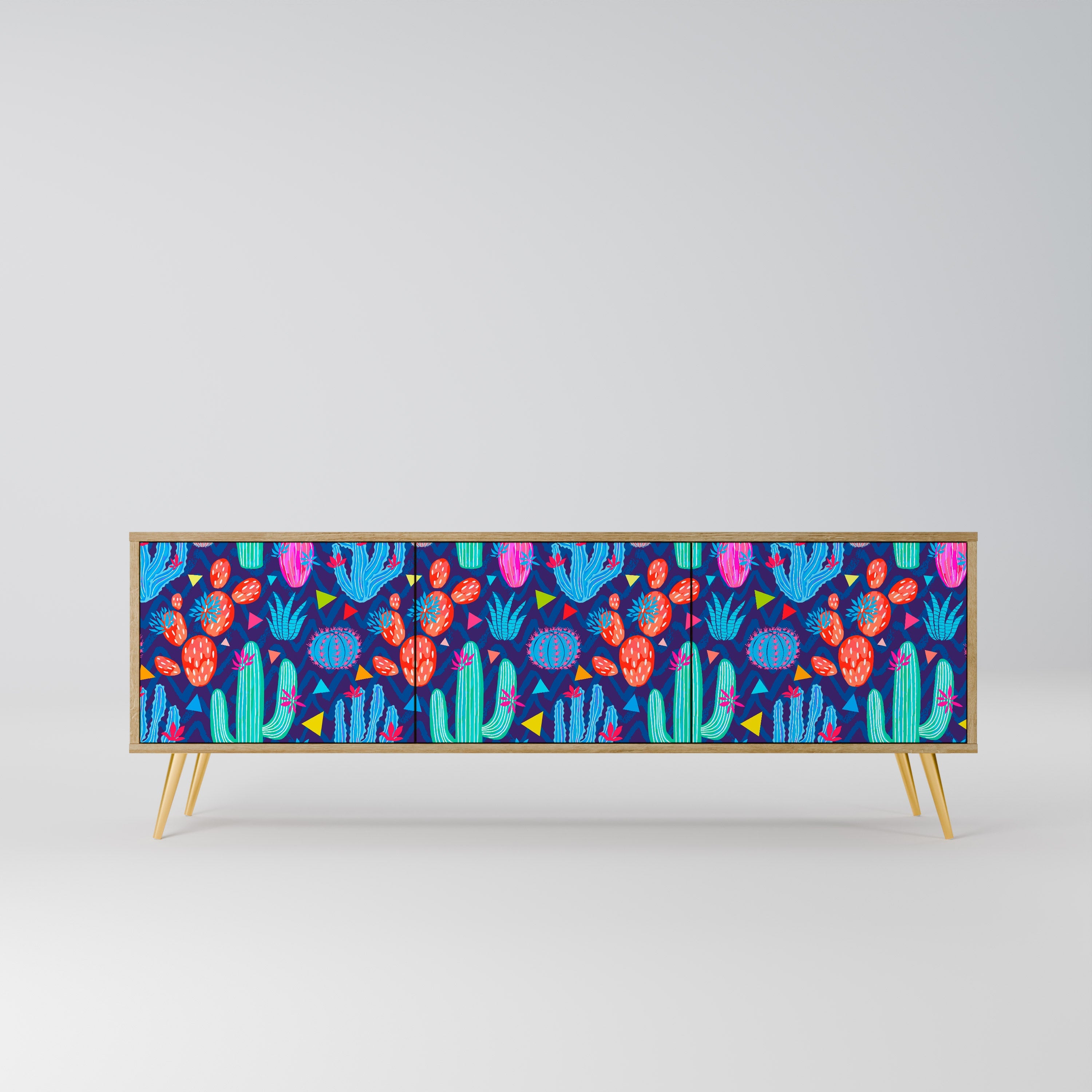 CACTUS VIBES Móvel de TV com 3 Portas em Efeito Carvalho