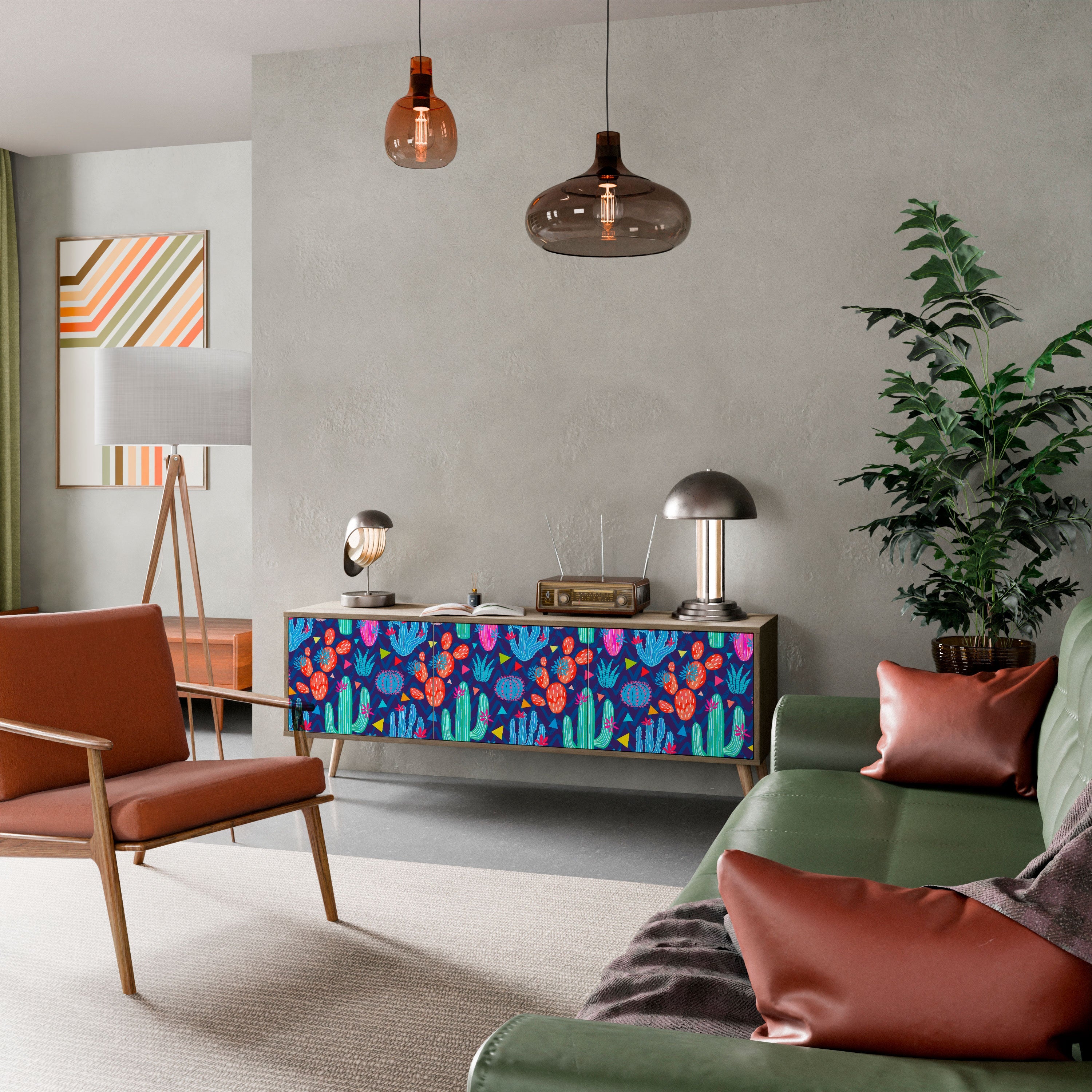 CACTUS VIBES Móvel de TV com 3 Portas em Efeito Carvalho