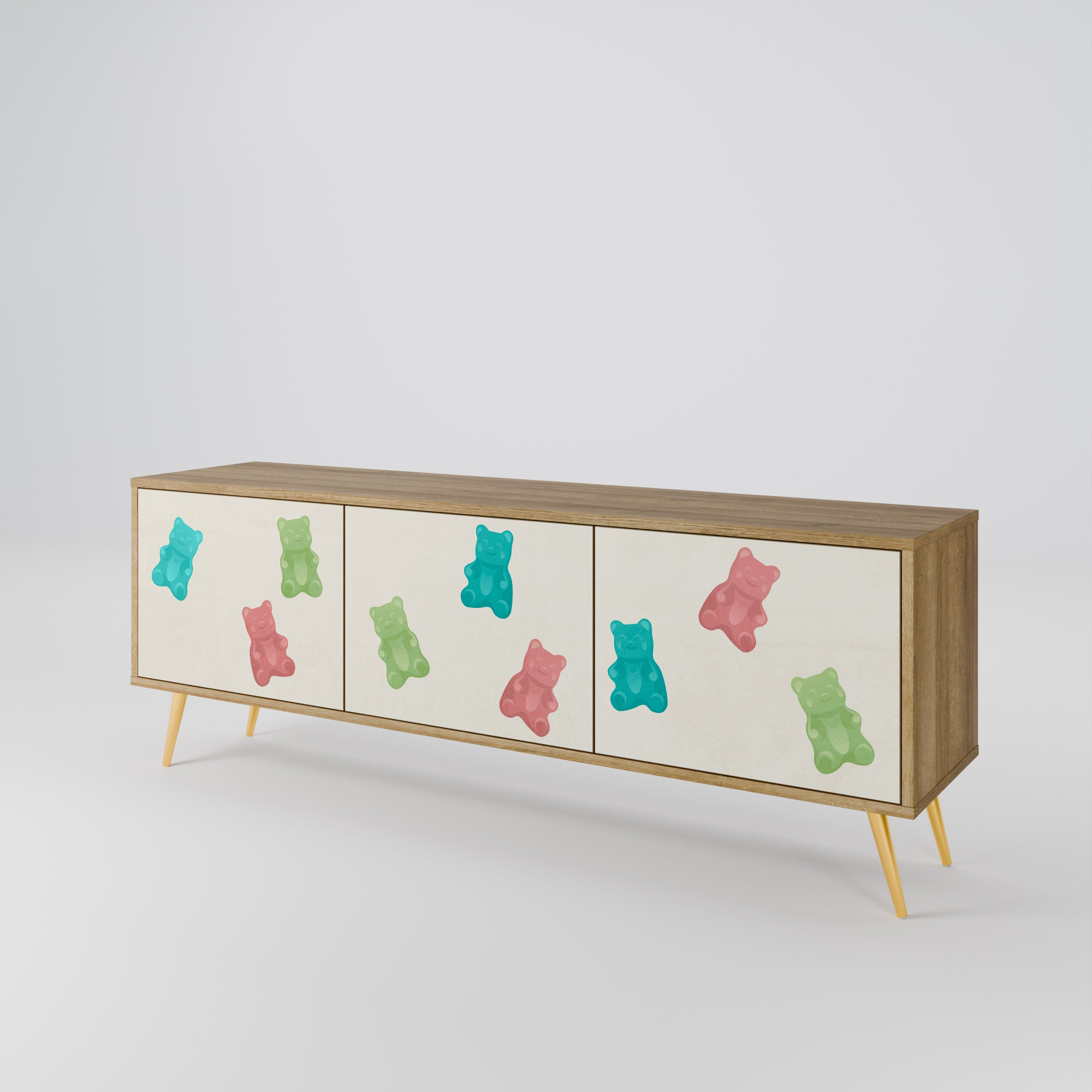 GUMMY BEARS Móvel de TV com 3 Portas em Efeito Carvalho