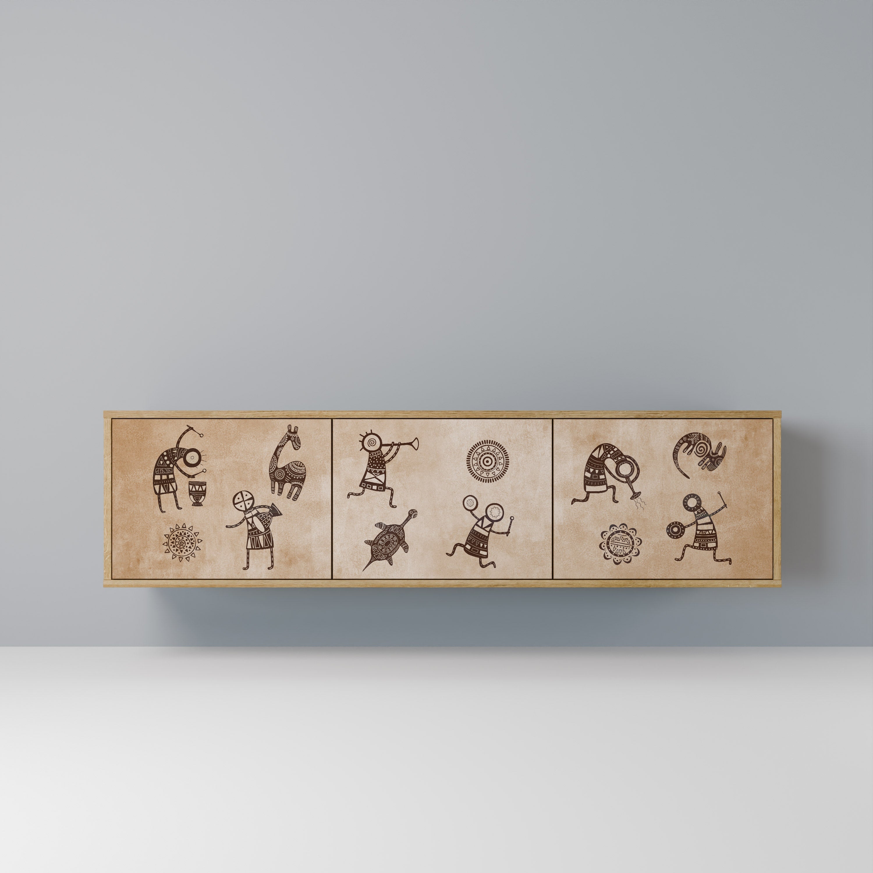 AFRICAN STYLE Móvel de TV com 3 Portas em Efeito Carvalho