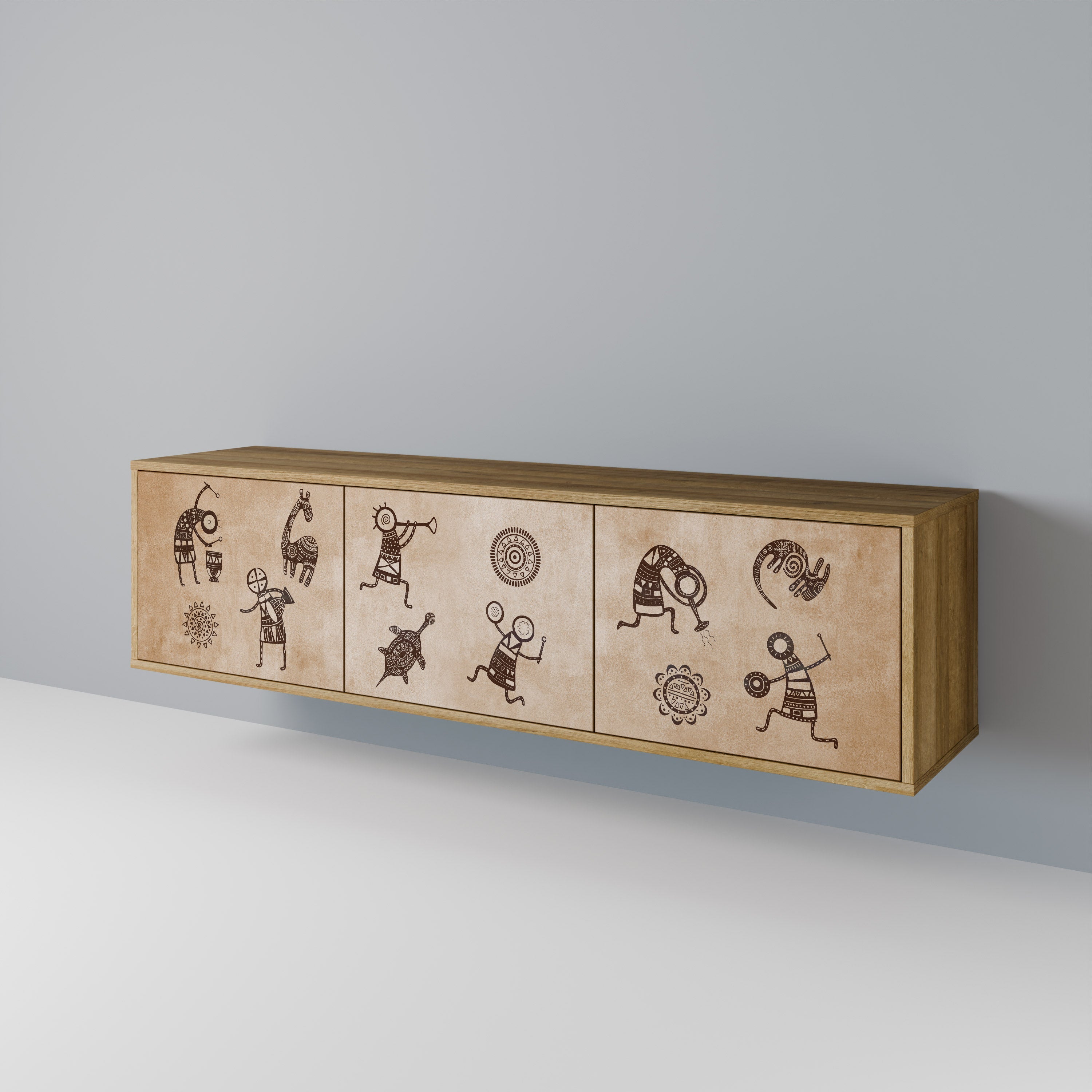 AFRICAN STYLE Móvel de TV com 3 Portas em Efeito Carvalho