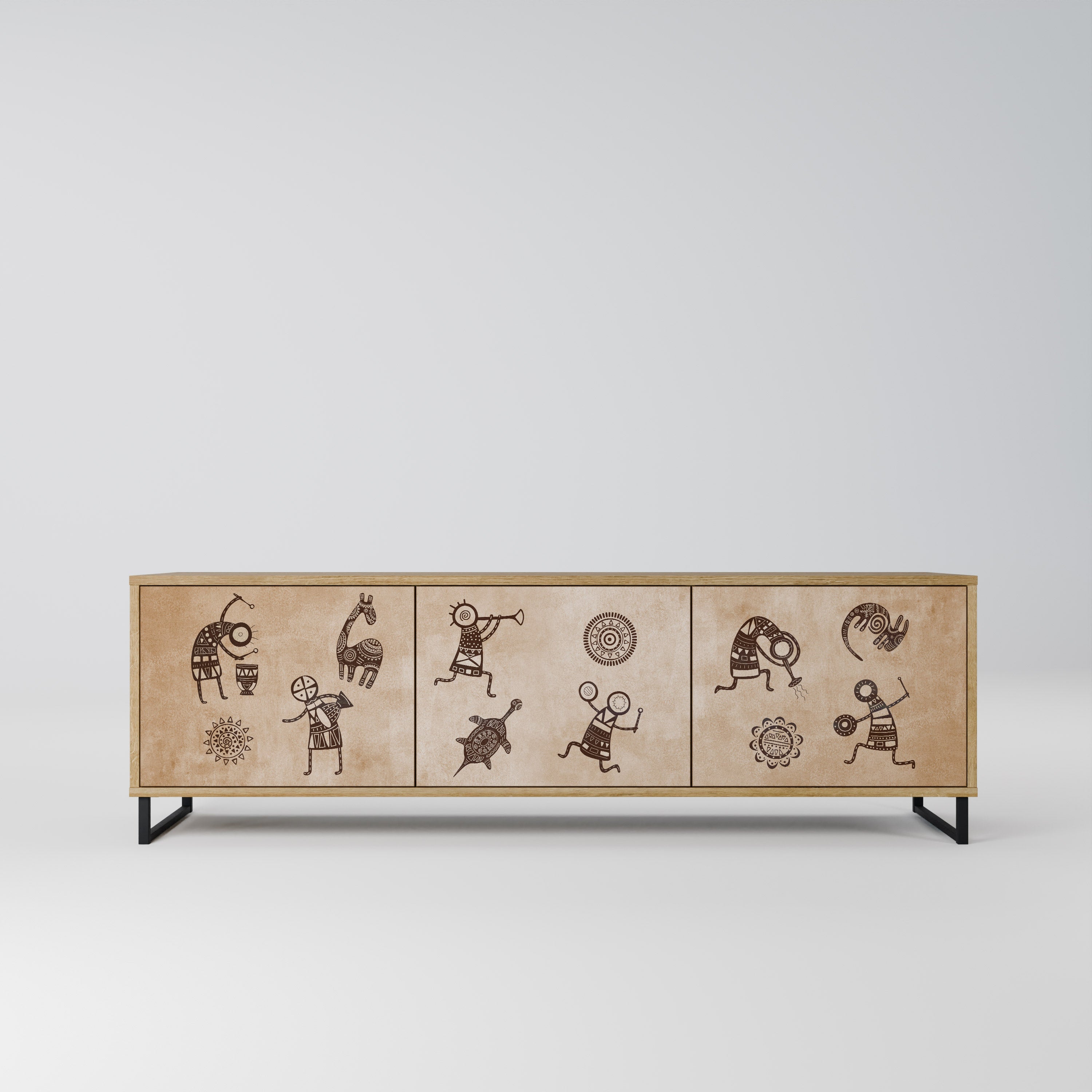 AFRICAN STYLE Móvel de TV com 3 Portas em Efeito Carvalho