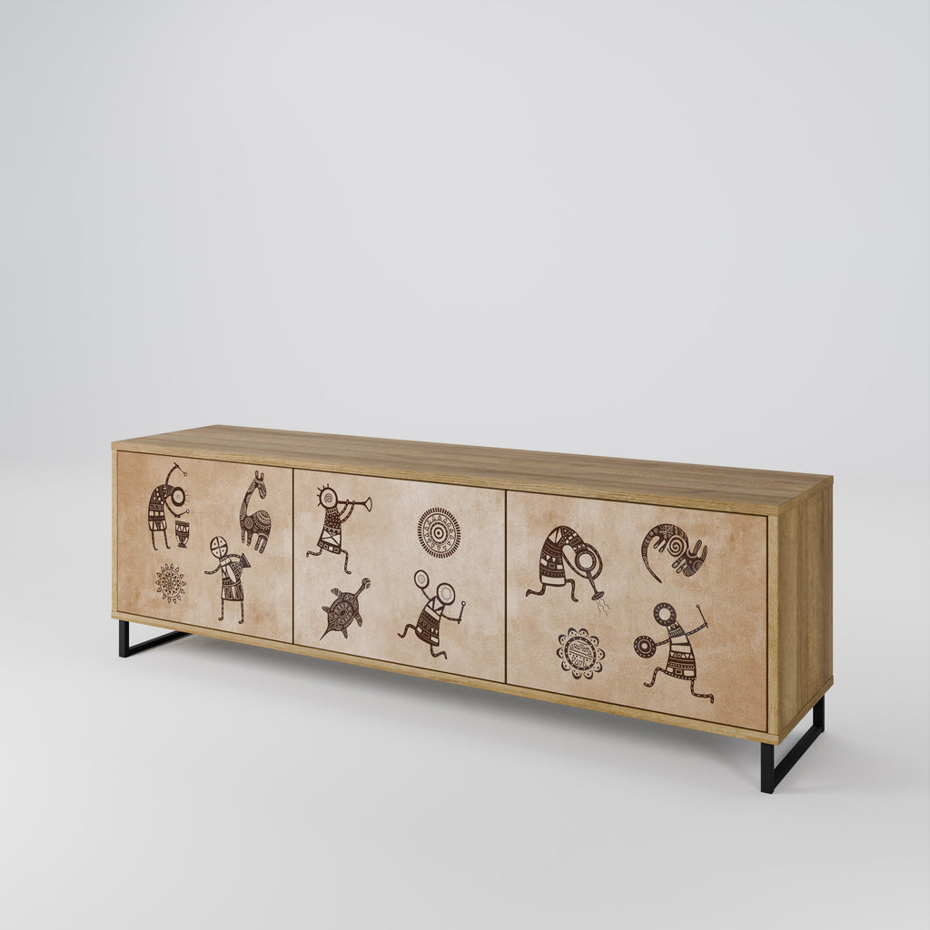 AFRICAN STYLE Móvel de TV com 3 Portas em Efeito Carvalho