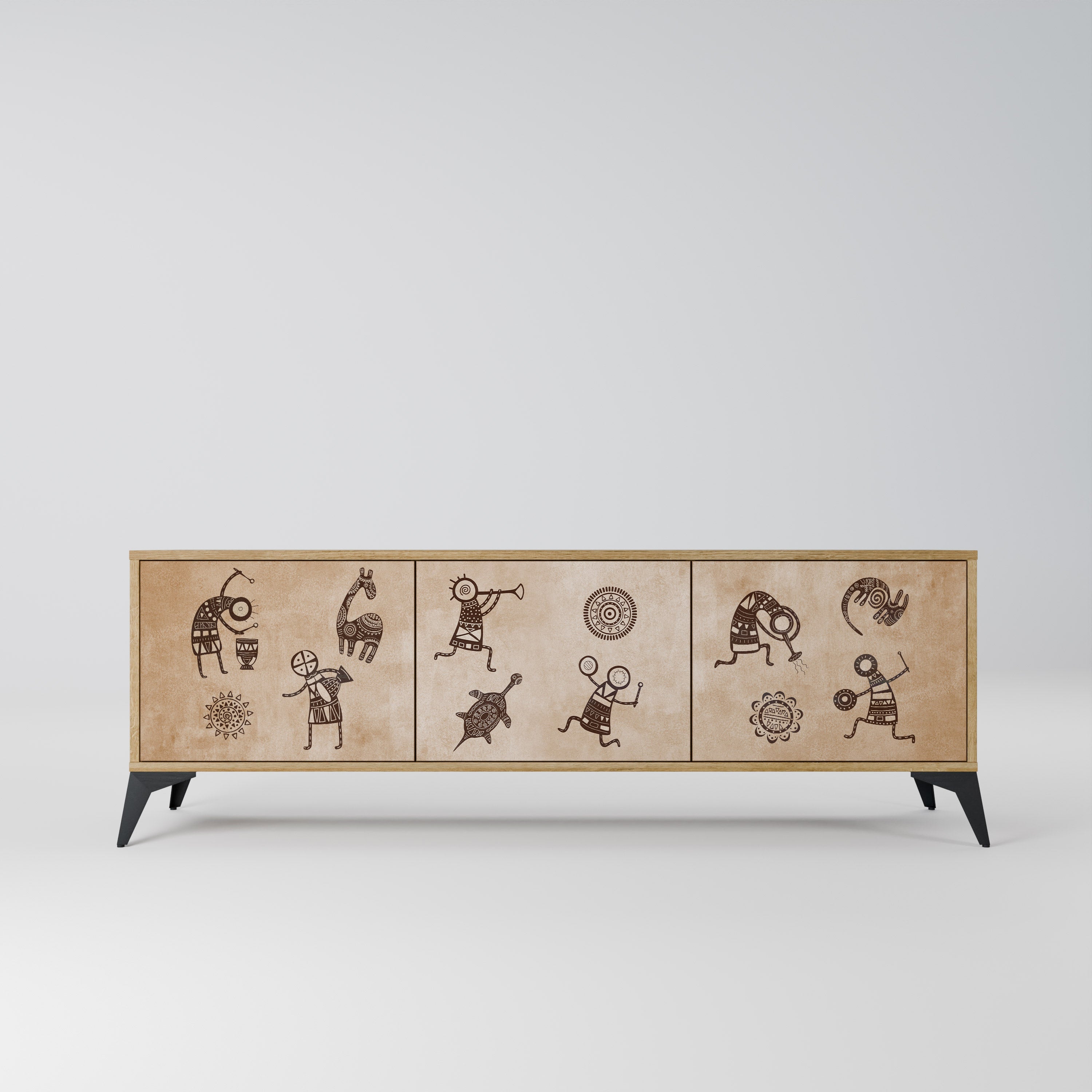 AFRICAN STYLE Móvel de TV com 3 Portas em Efeito Carvalho