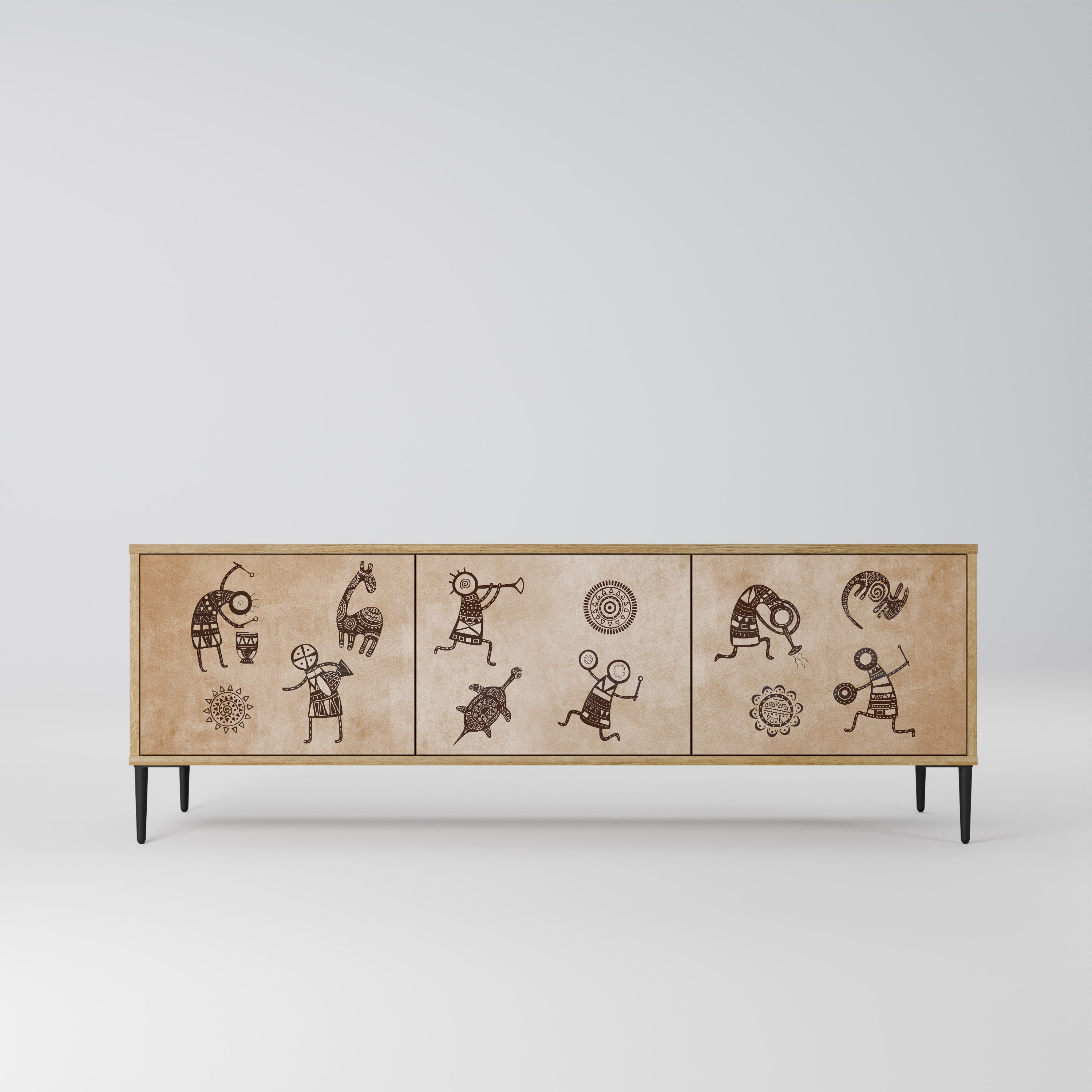 AFRICAN STYLE Móvel de TV com 3 Portas em Efeito Carvalho