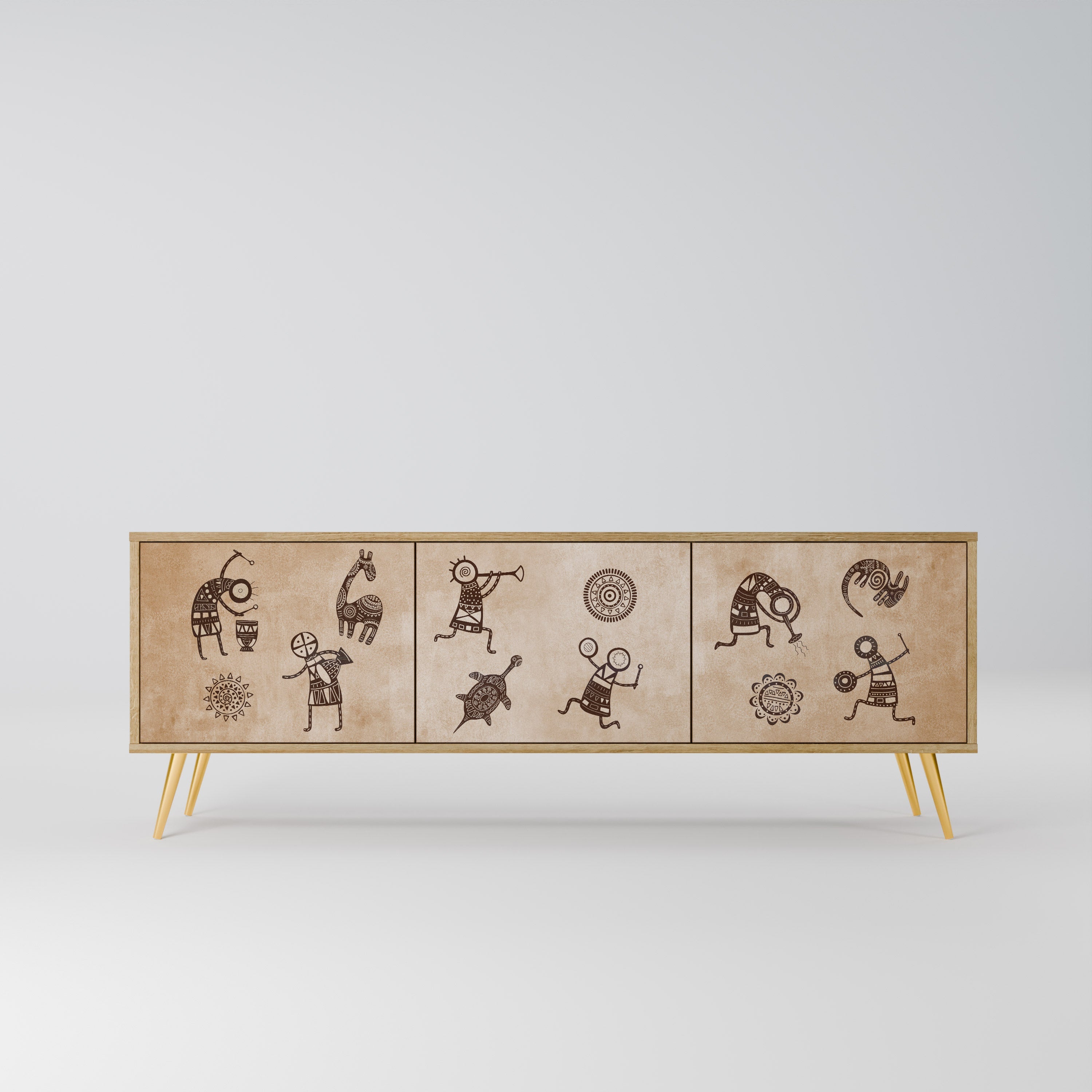 AFRICAN STYLE Móvel de TV com 3 Portas em Efeito Carvalho