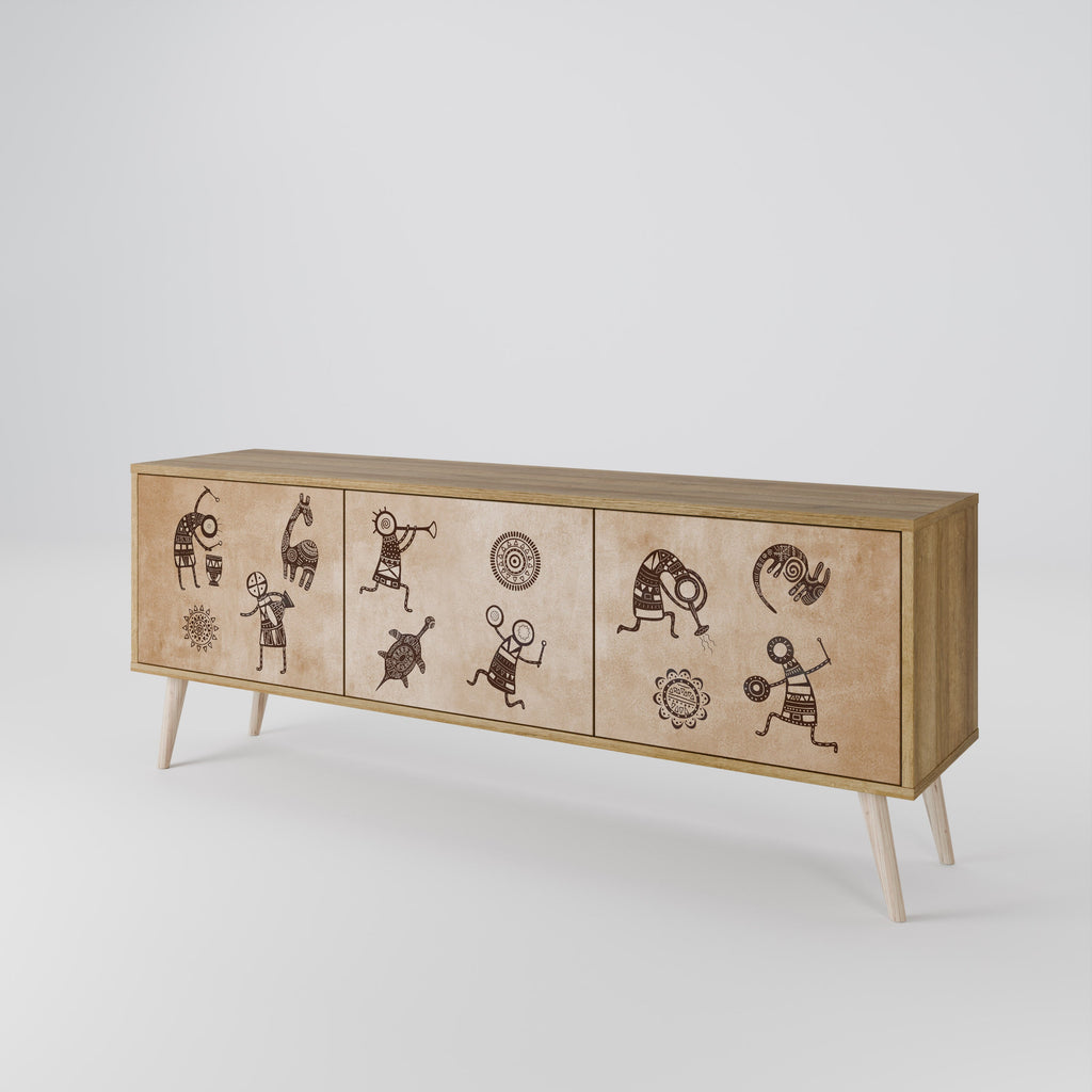 AFRICAN STYLE Móvel de TV com 3 Portas em Efeito Carvalho