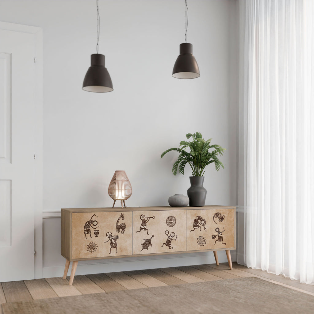 AFRICAN STYLE Móvel de TV com 3 Portas em Efeito Carvalho