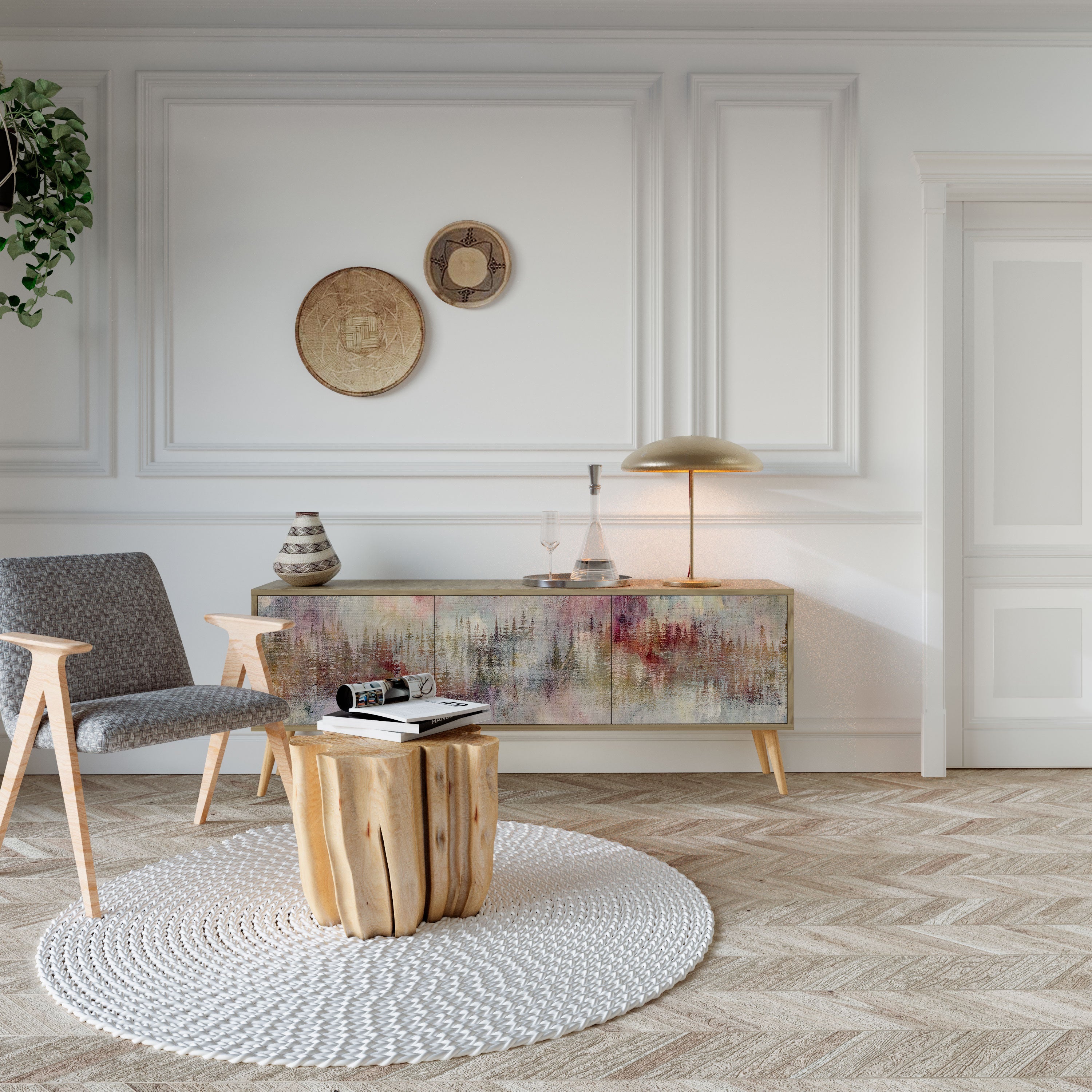 VEILED SUMMIT Móvel de TV com 3 Portas em Efeito Carvalho