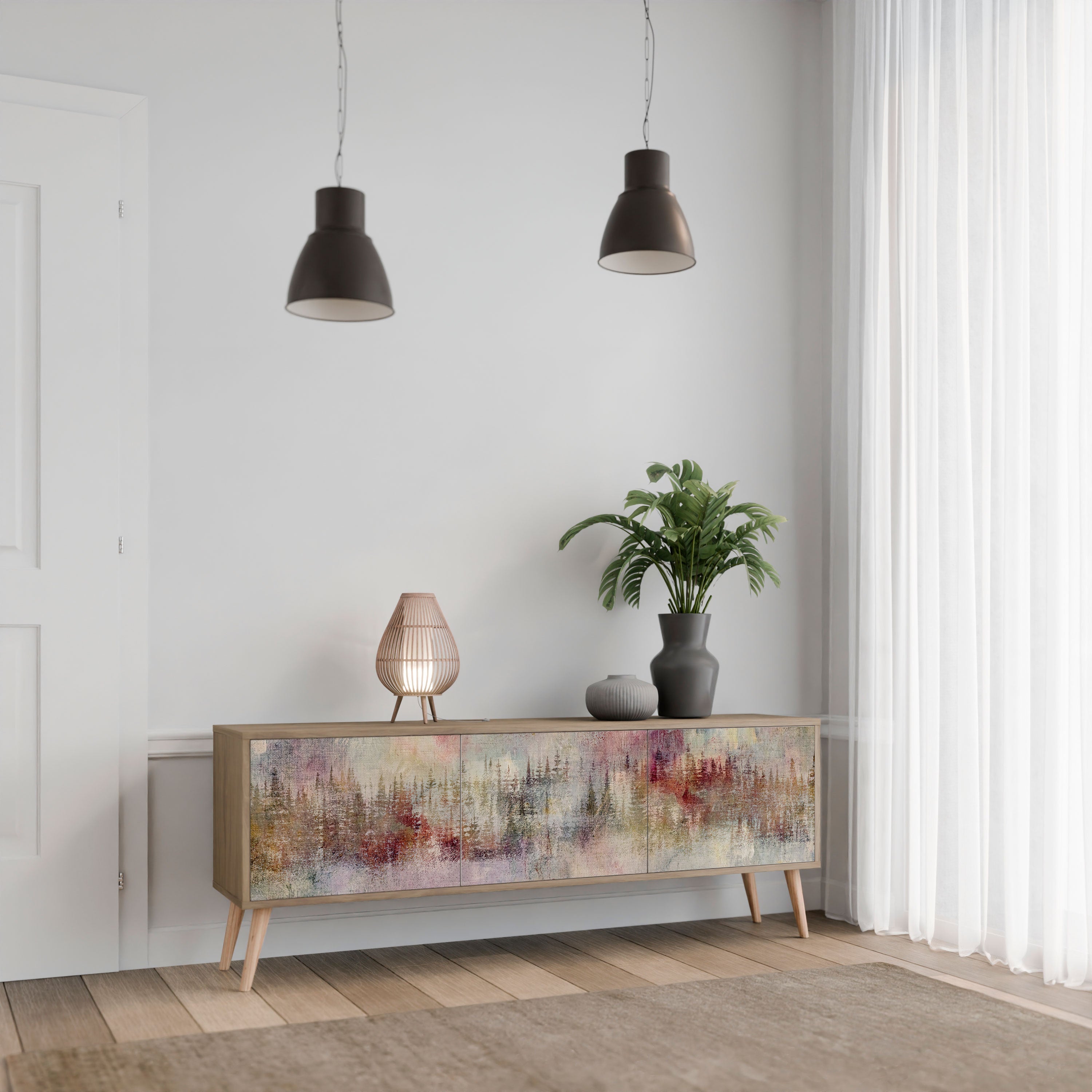 VEILED SUMMIT Móvel de TV com 3 Portas em Efeito Carvalho