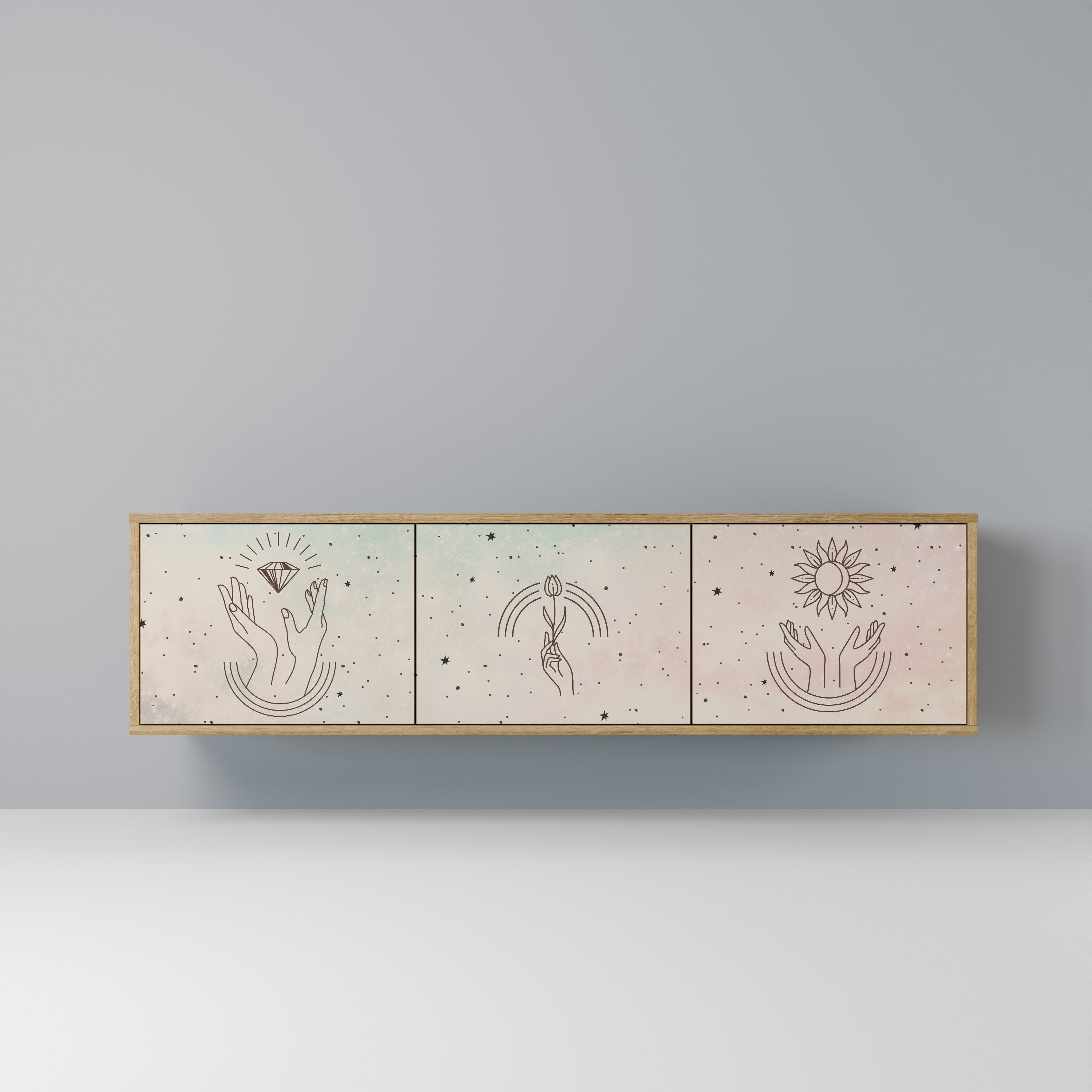 DELICATE BEAUTY Móvel de TV com 3 Portas em Efeito Carvalho