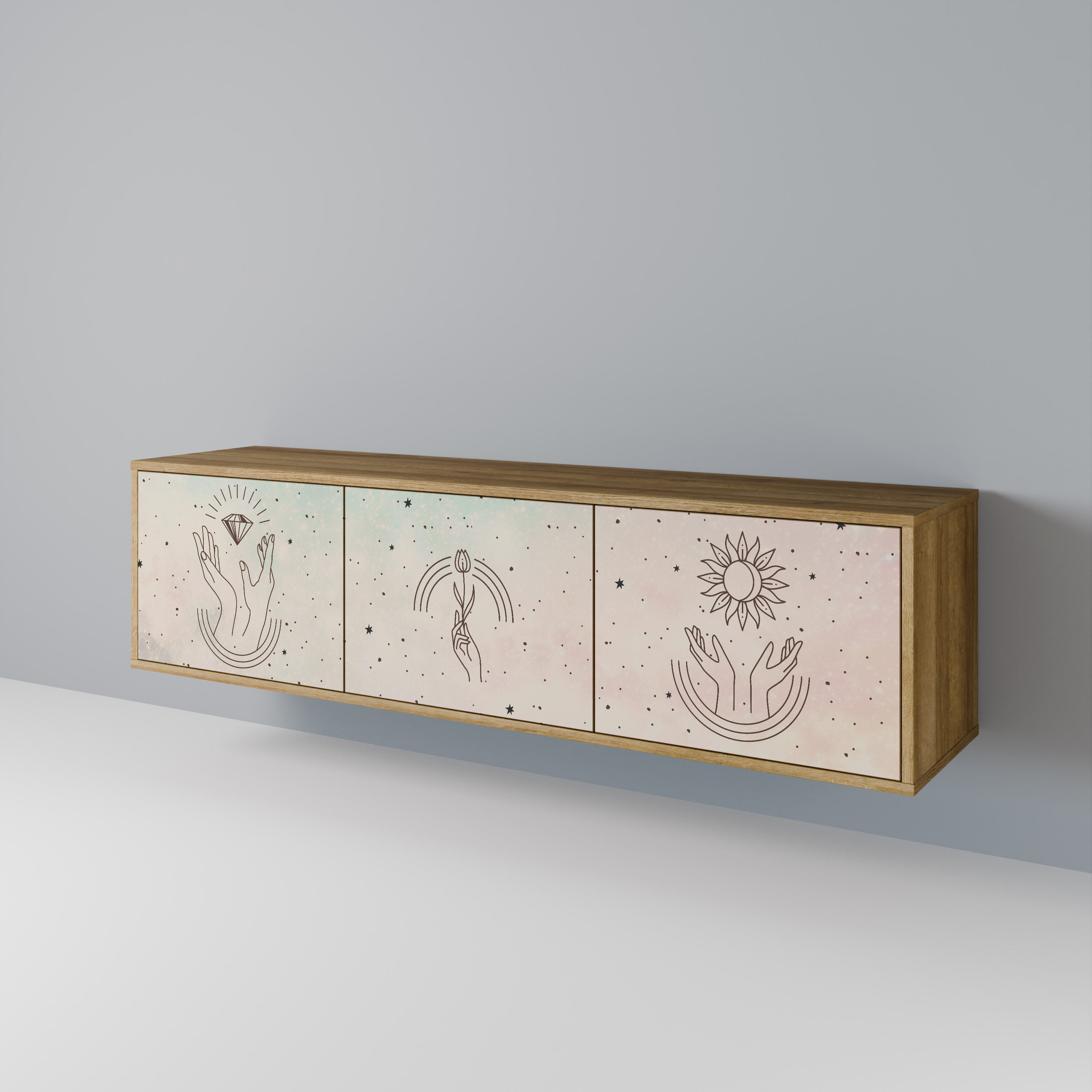 DELICATE BEAUTY Móvel de TV com 3 Portas em Efeito Carvalho