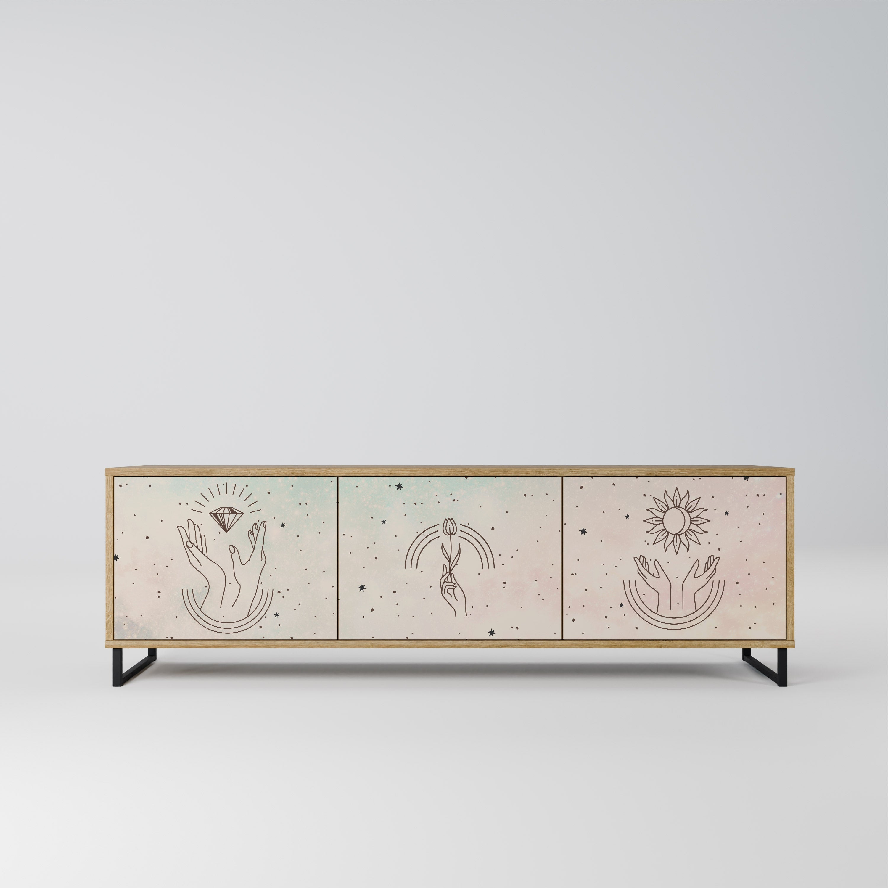 DELICATE BEAUTY Móvel de TV com 3 Portas em Efeito Carvalho