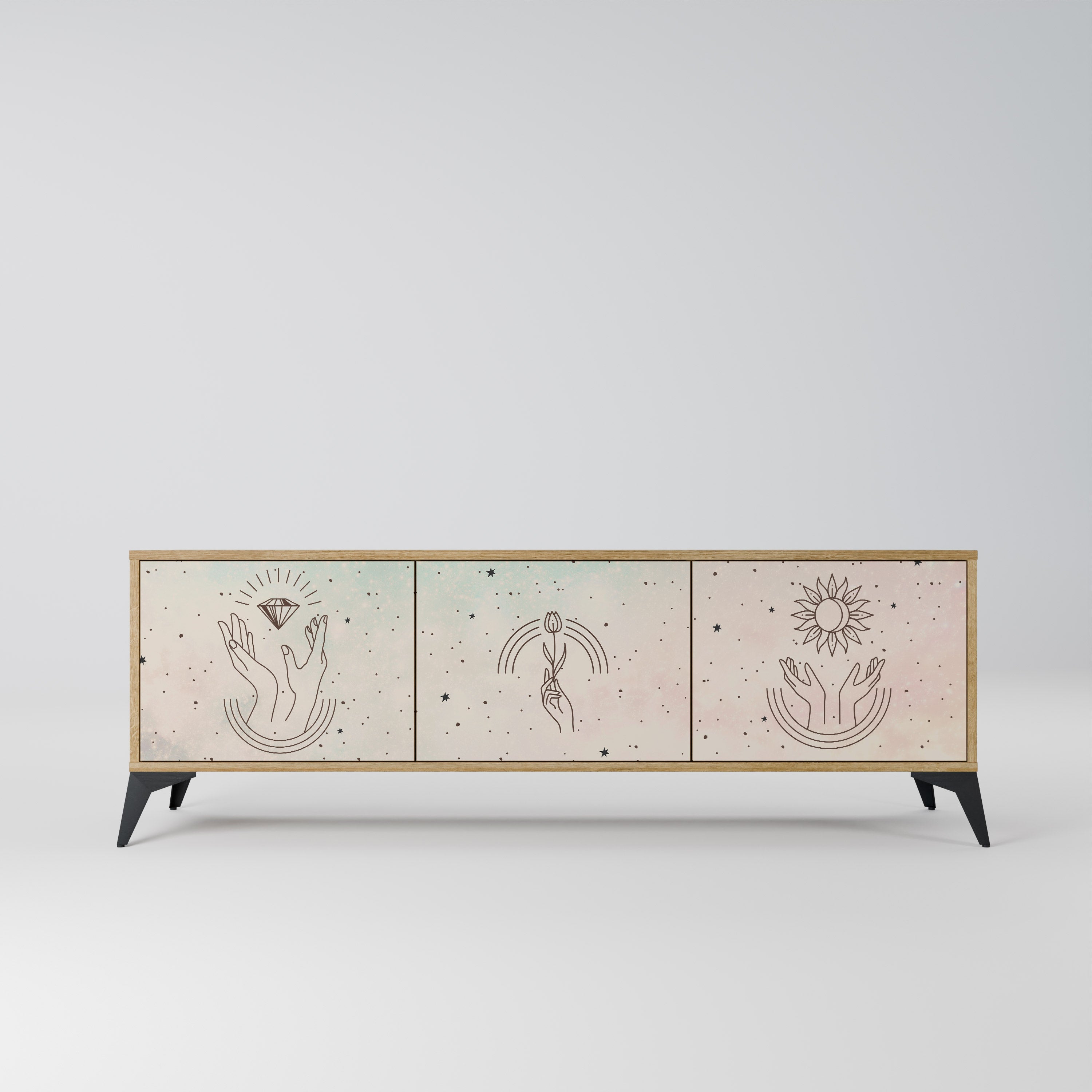 DELICATE BEAUTY Móvel de TV com 3 Portas em Efeito Carvalho