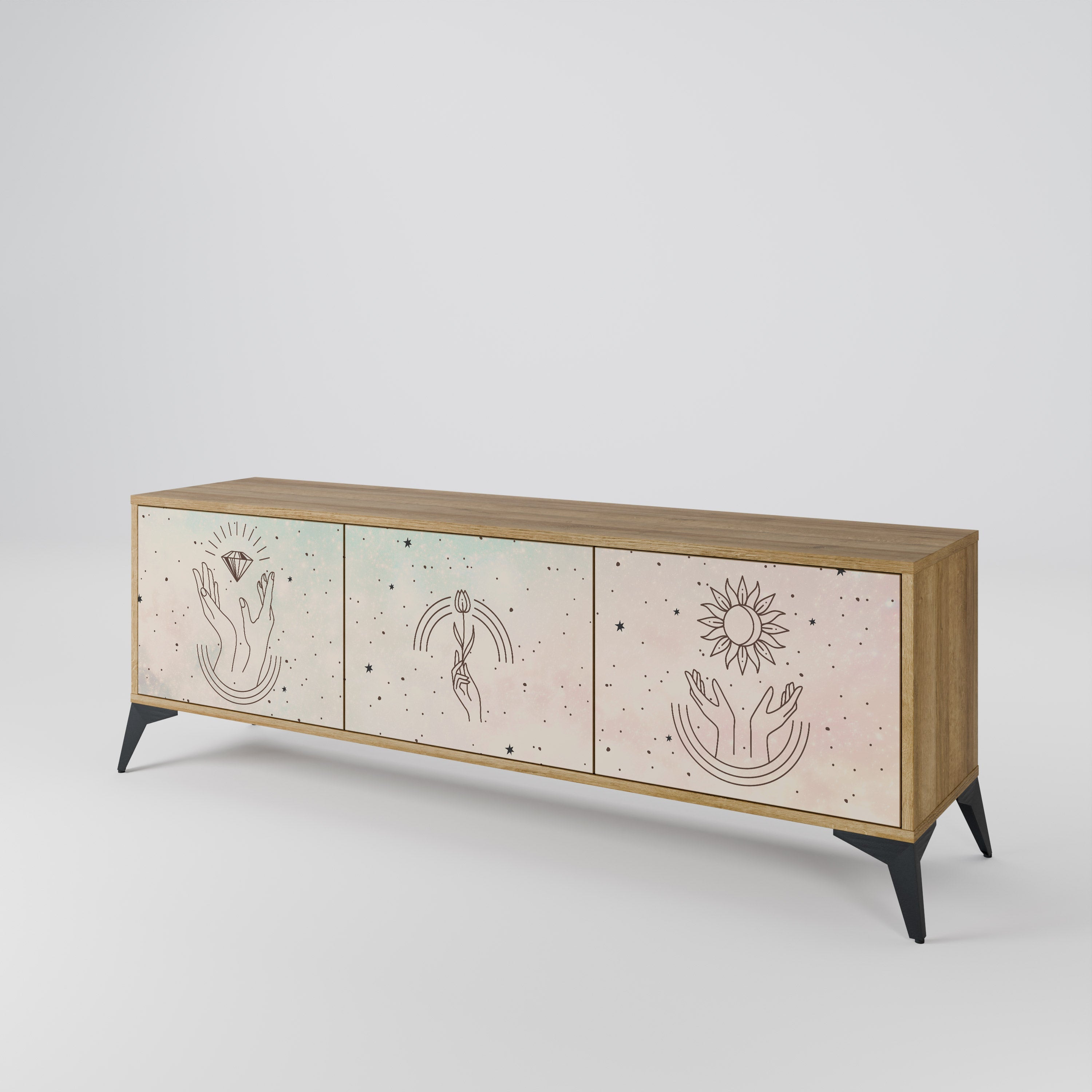 DELICATE BEAUTY Móvel de TV com 3 Portas em Efeito Carvalho