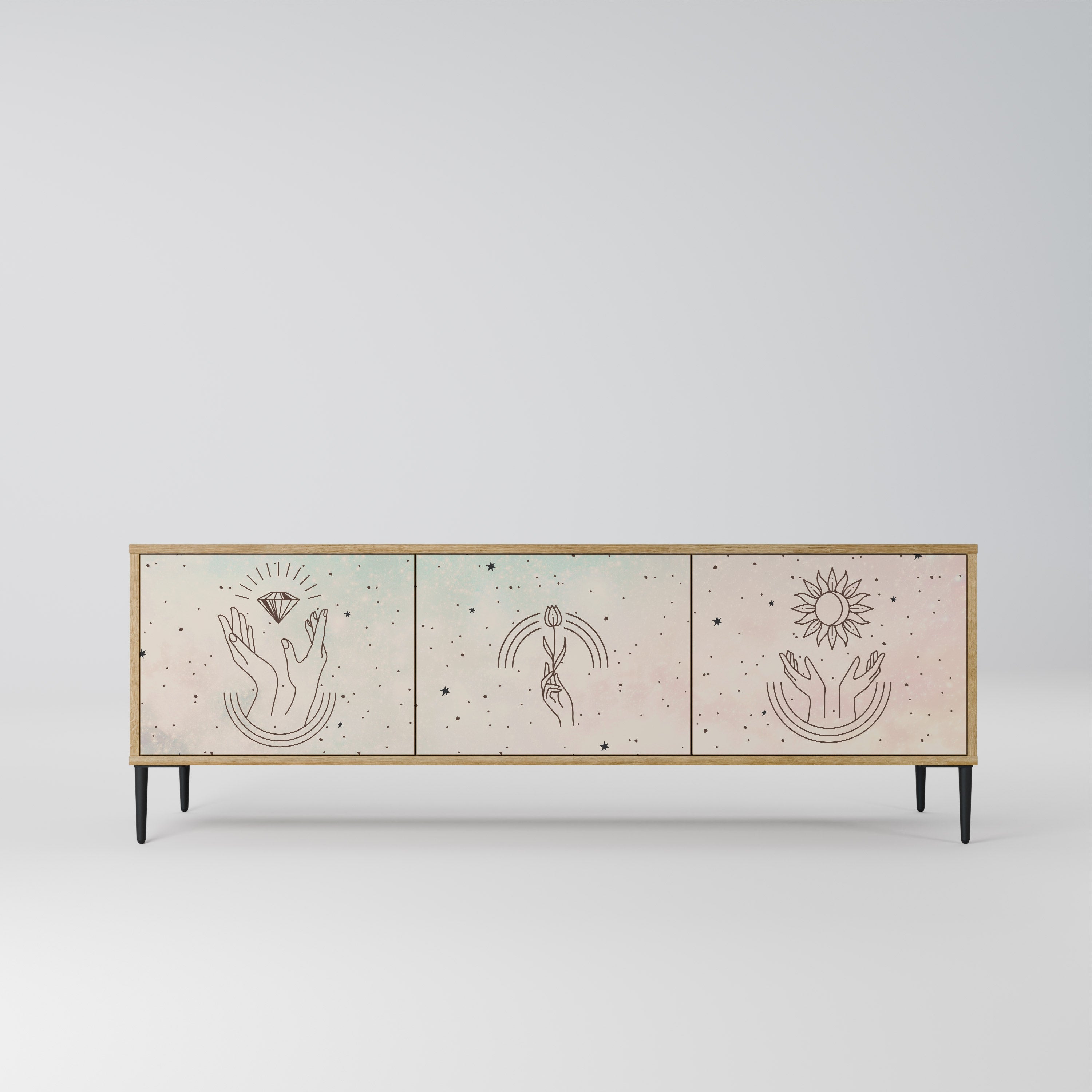 DELICATE BEAUTY Móvel de TV com 3 Portas em Efeito Carvalho