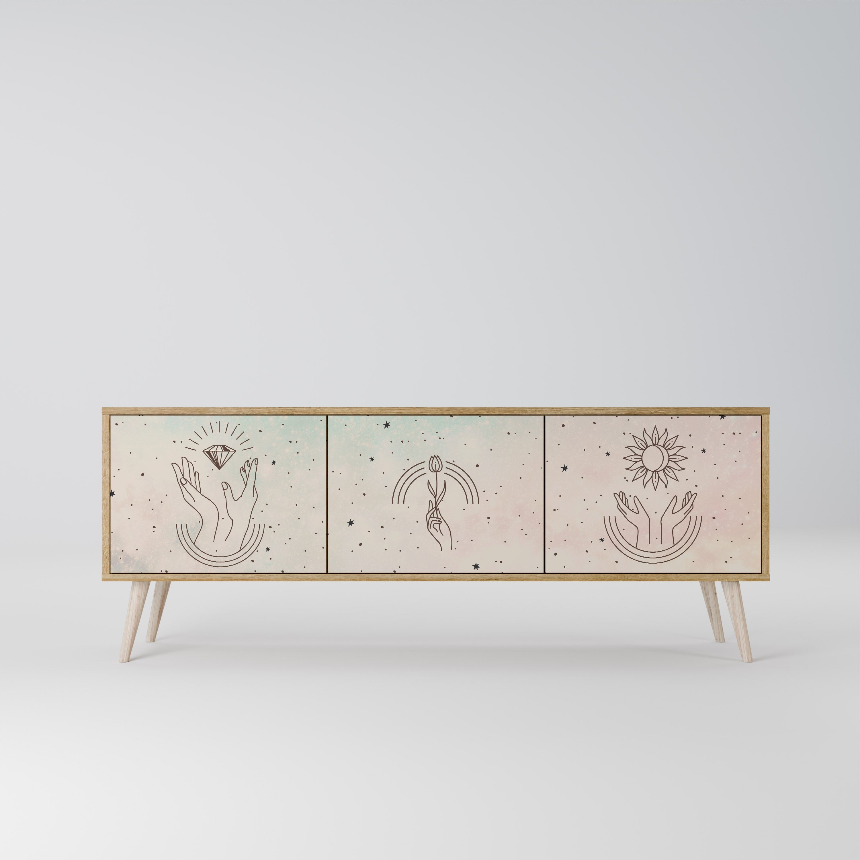 DELICATE BEAUTY Móvel de TV com 3 Portas em Efeito Carvalho